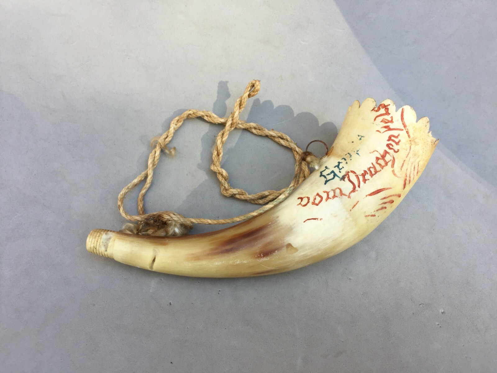 Old Powder Horn Vintage 6 1/2" Dradenfels Germany Dragon Rock Lore Legend