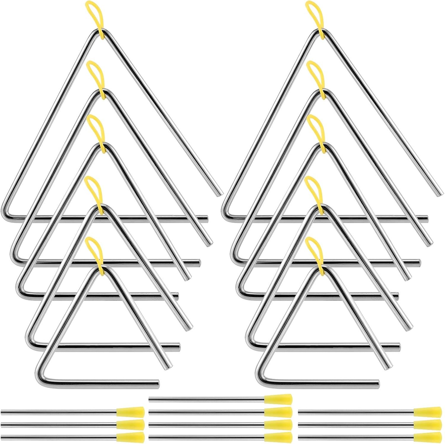 10 Pack Triangle Instrument, 4, 5, 6, 7, 8 inch Musical Triangle Percussion Inst