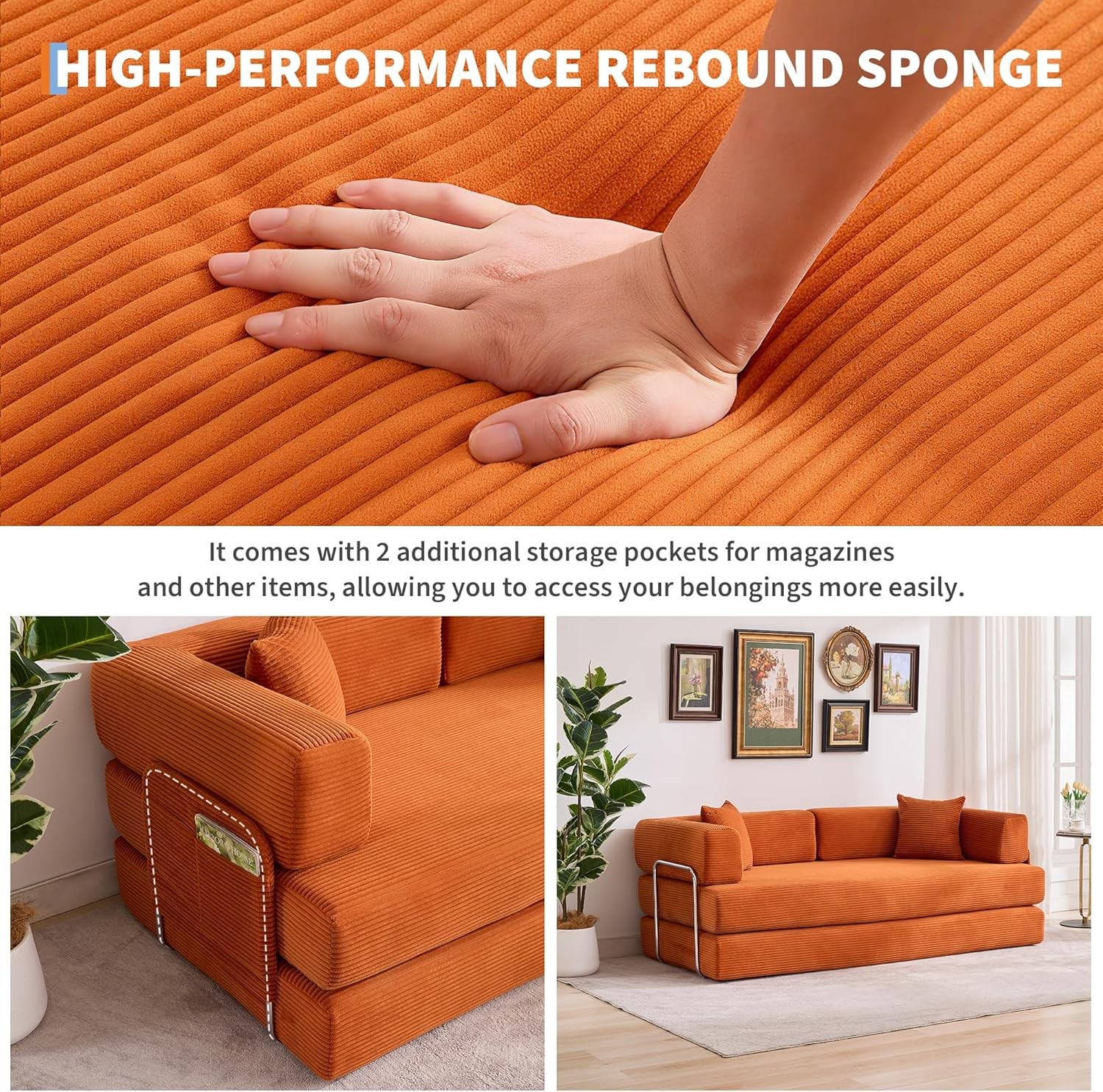 Convertible Sleeper Sofa Bed, 79" Floor Sofa Bed, 5-in-1 Folding Mattress Couch