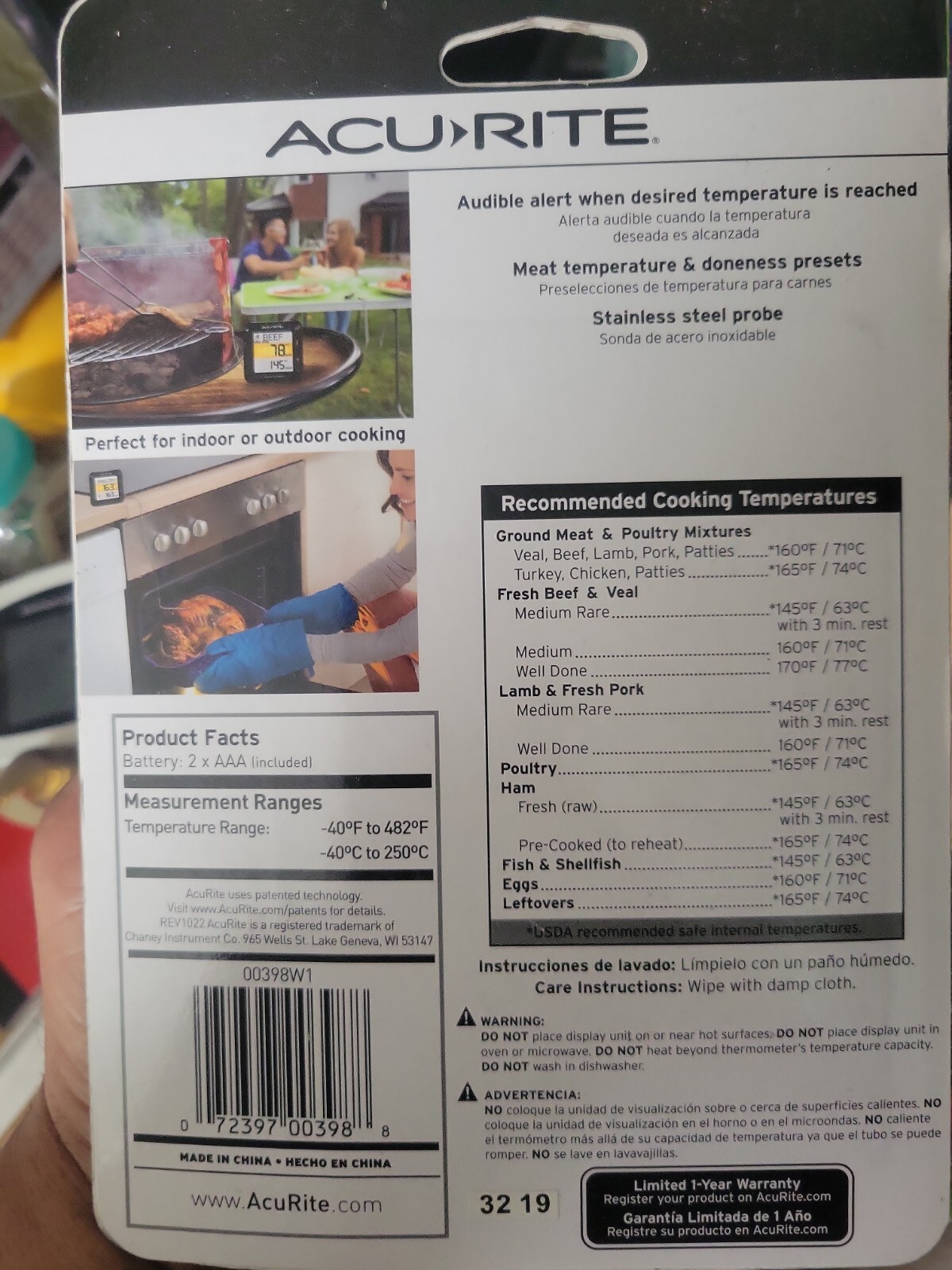 ACURITE Touchscreen Thermometer and Timer for Cooking Digital Display - NEW