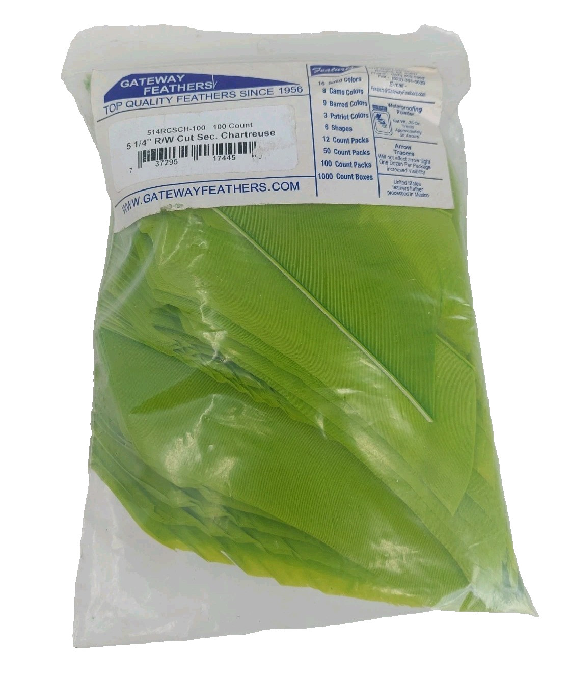 100 Pack Gateway Feathers 5" Right Wing: Cut Section Chartreuse Green 514RCSCH