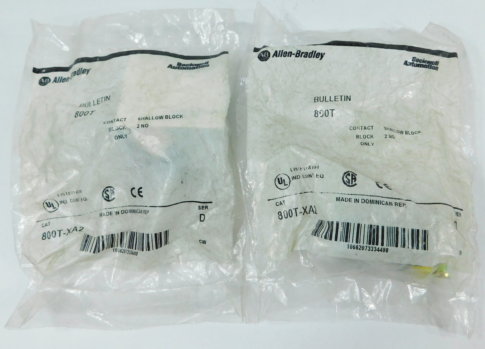 Lot of 2 Each Allen Bradley 800T-XA2 Contact Block Shallow Block 2NO