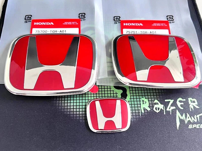 3PCS Red H Front Rear Steering Emblem Fit For 2006~15 Honda CIVIC SI EX DX Badge