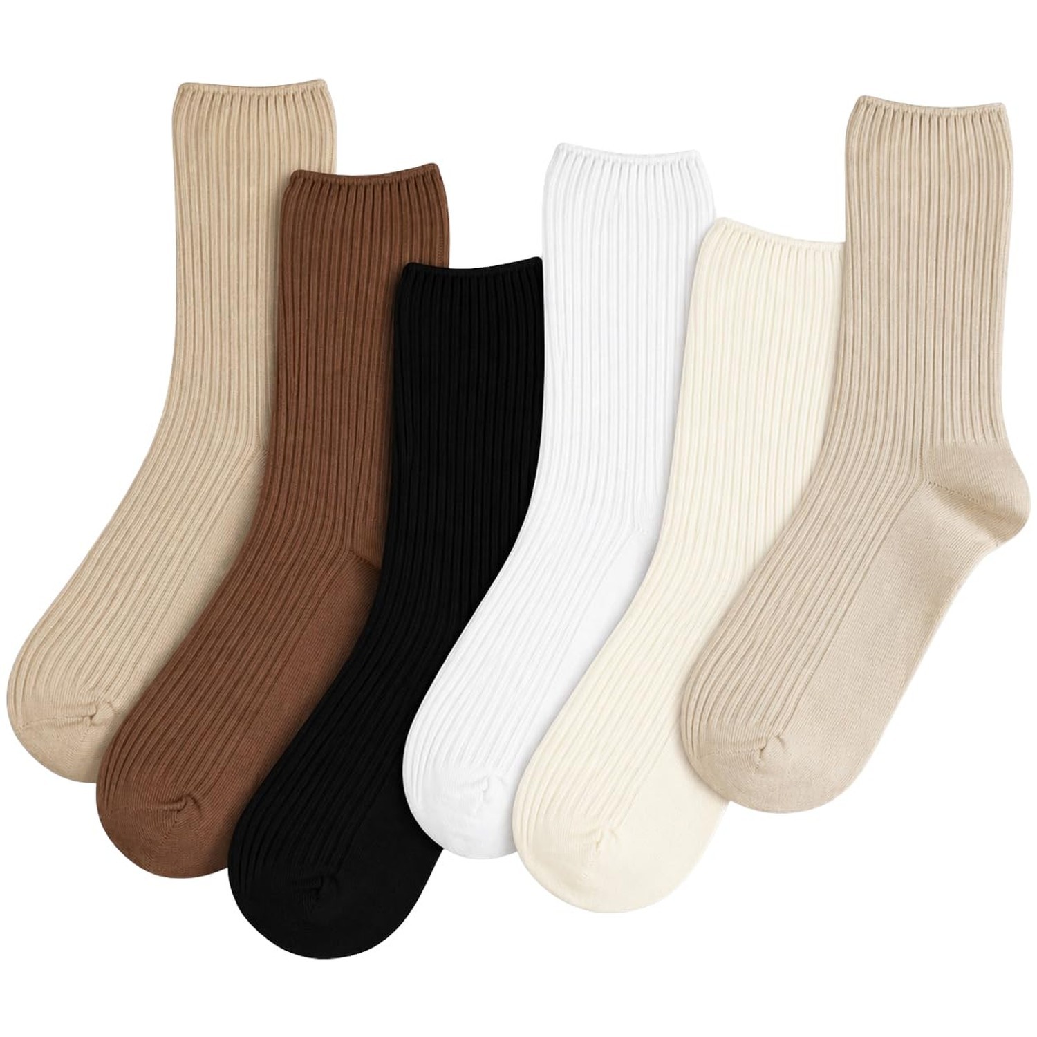 Winterlace Womens Cute Crew Socks 6 Pairs Aesthetic Casual Neutral Tone Size ...