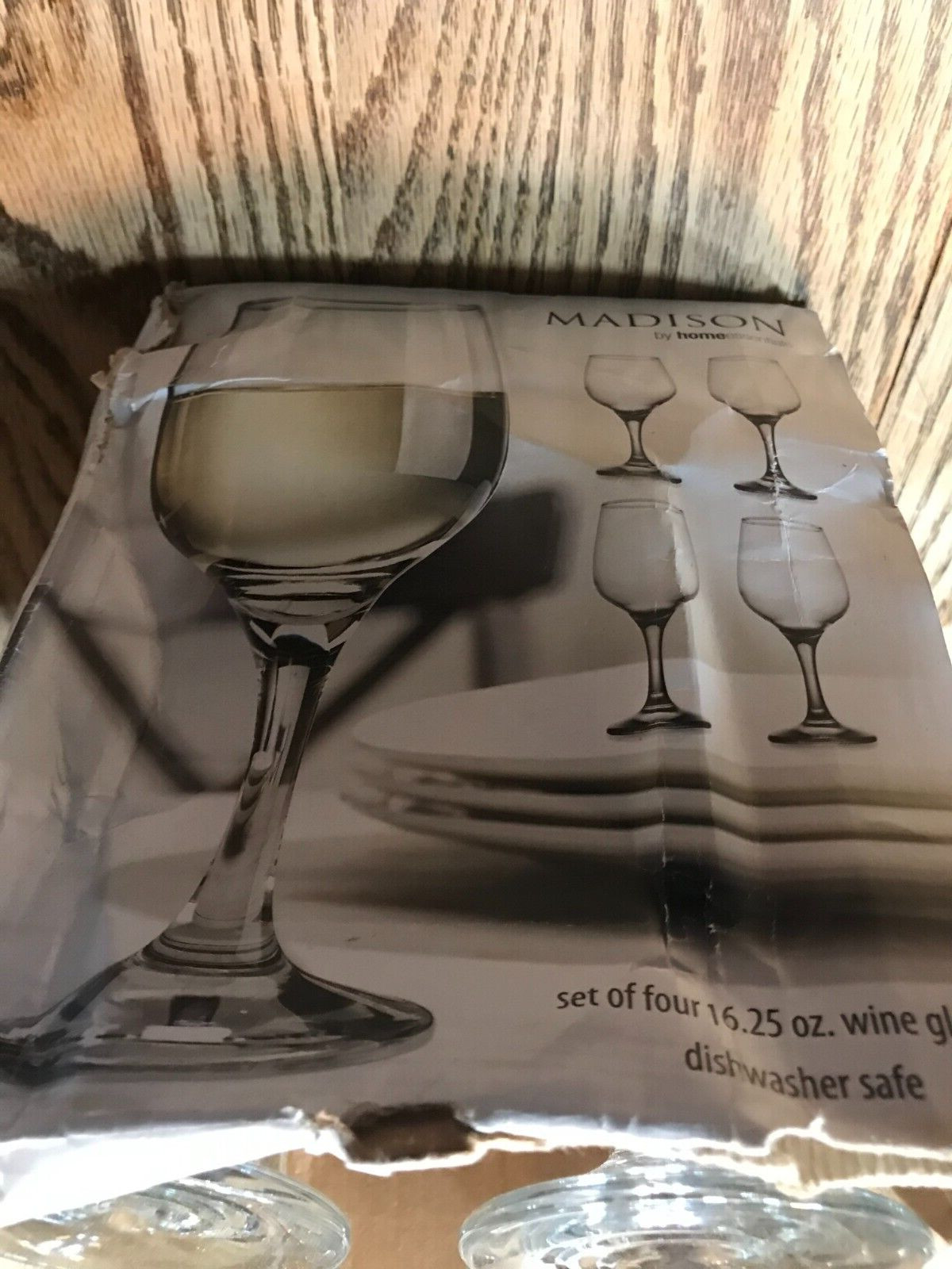 Madison Stemmed Wine Glass set of 4 of 16.25 Oz Dishwasher Safe New Smashed Box