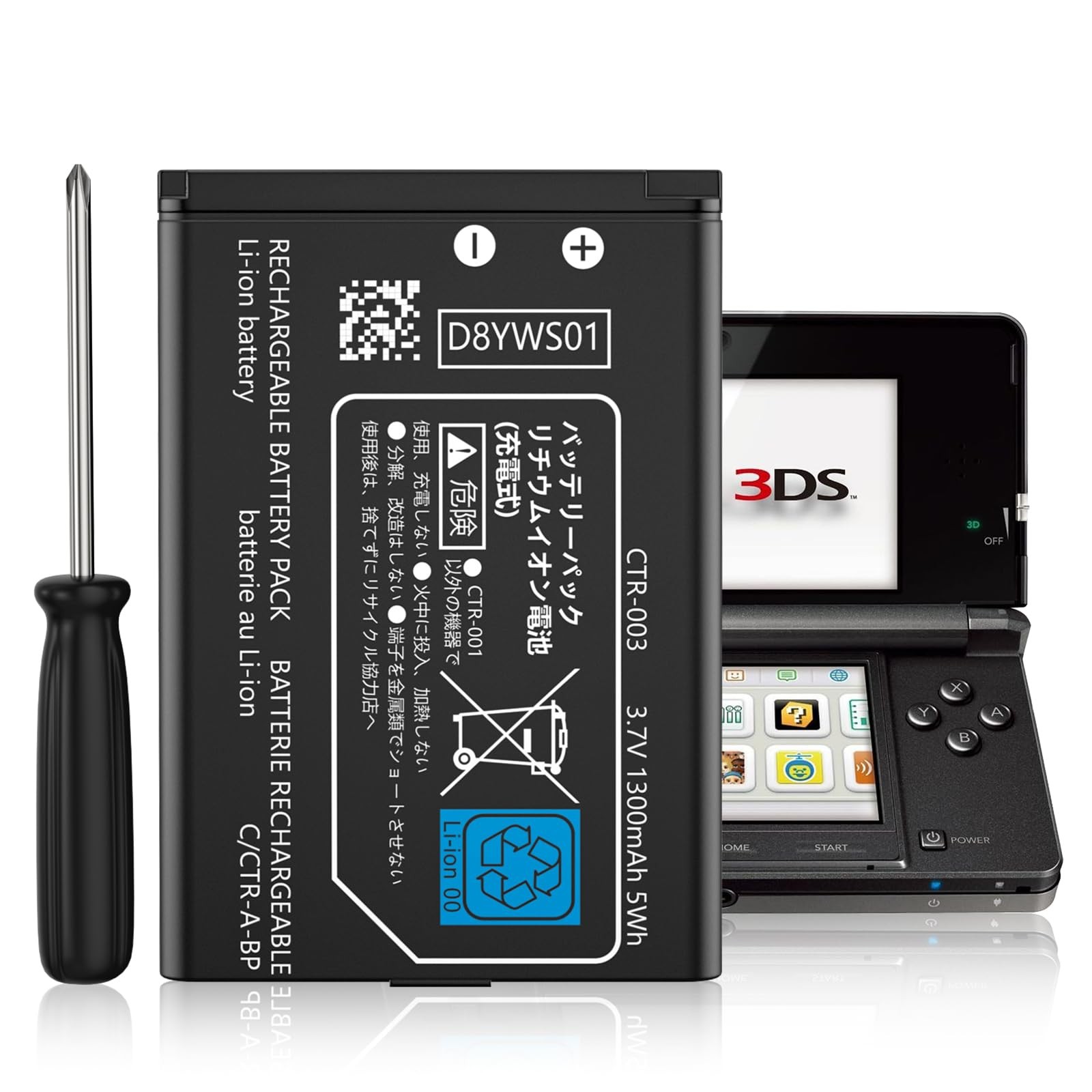 2Pcs 3DS Battery, 3.7V 1300mAh High-Capacity Battery for 3DS and 2DS Consoles...