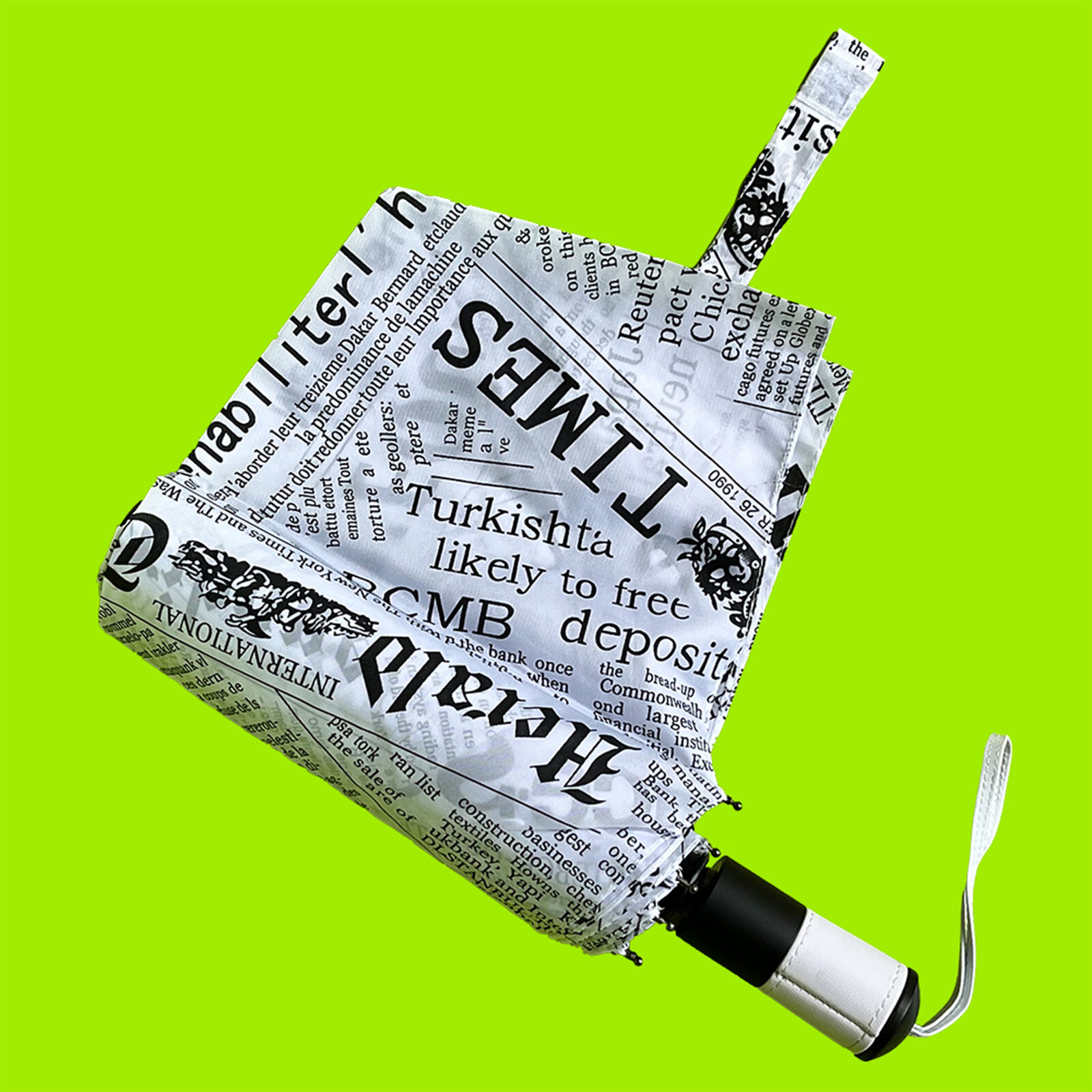ENAPY Automatic FoldingUmbrella with UV Protection - White Newspaper Pattern