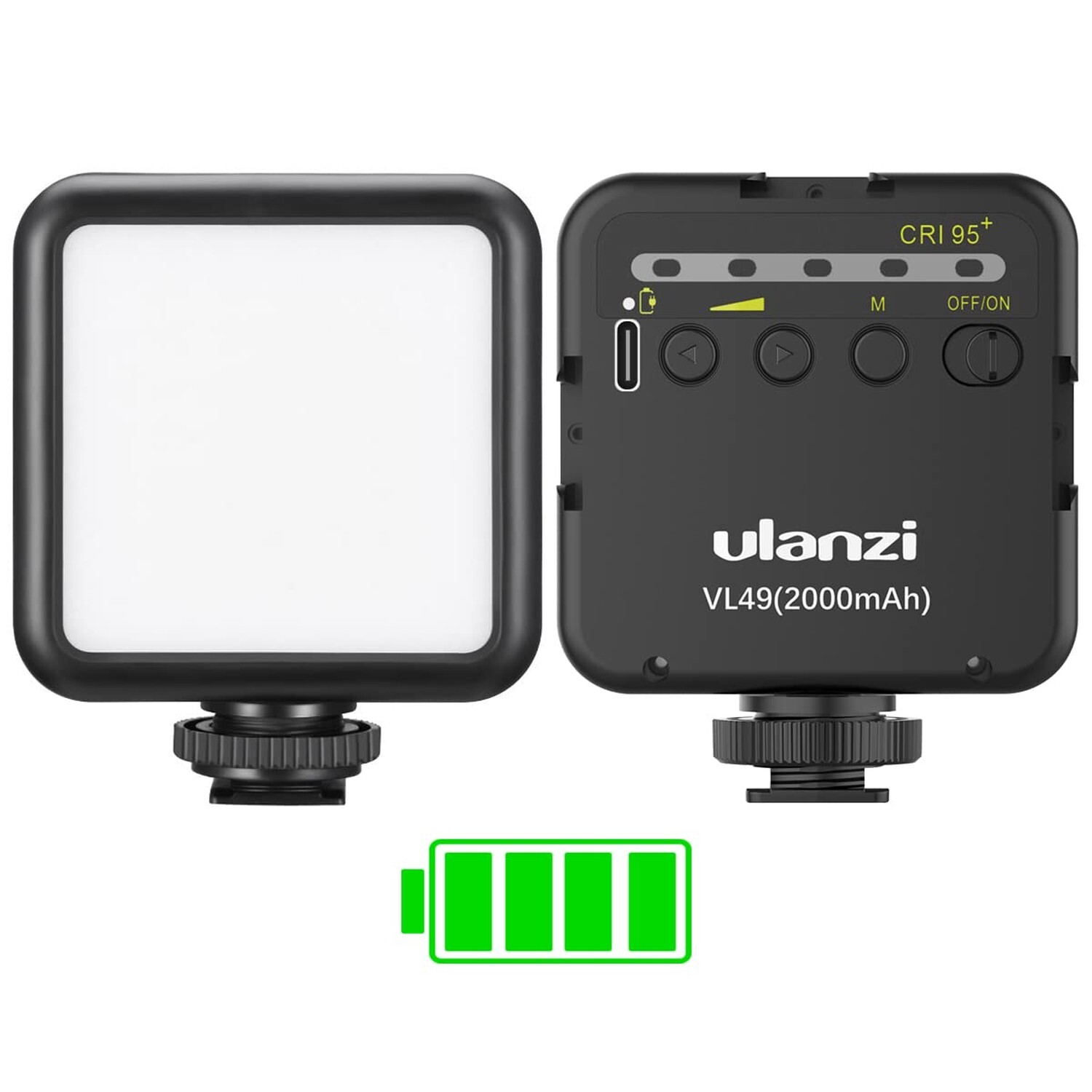 ULANZI VL49 2000mAh LED Video Light w 3 Cold Shoe, Rechargeable Soft Light Pa...
