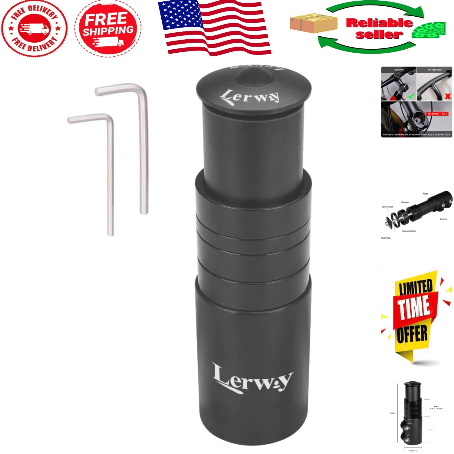 Customizable Bike Stem Riser Adapter - Height Adjustable, 4 Spacers Included