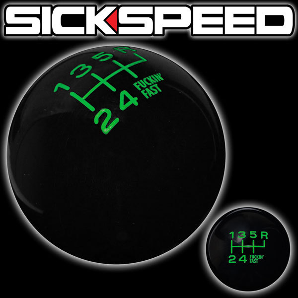 BLACK/GREEN FING FAST SHIFT KNOB FOR 6 SPEED SHORT THROW SHIFTER 12X1.75 S20