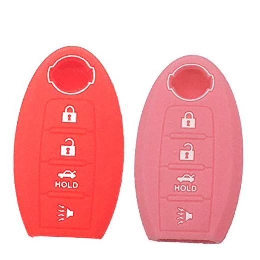 2Pcs Silicone Keyless Entry Remote Car Smart Key Fob for Nissan Red Pink
