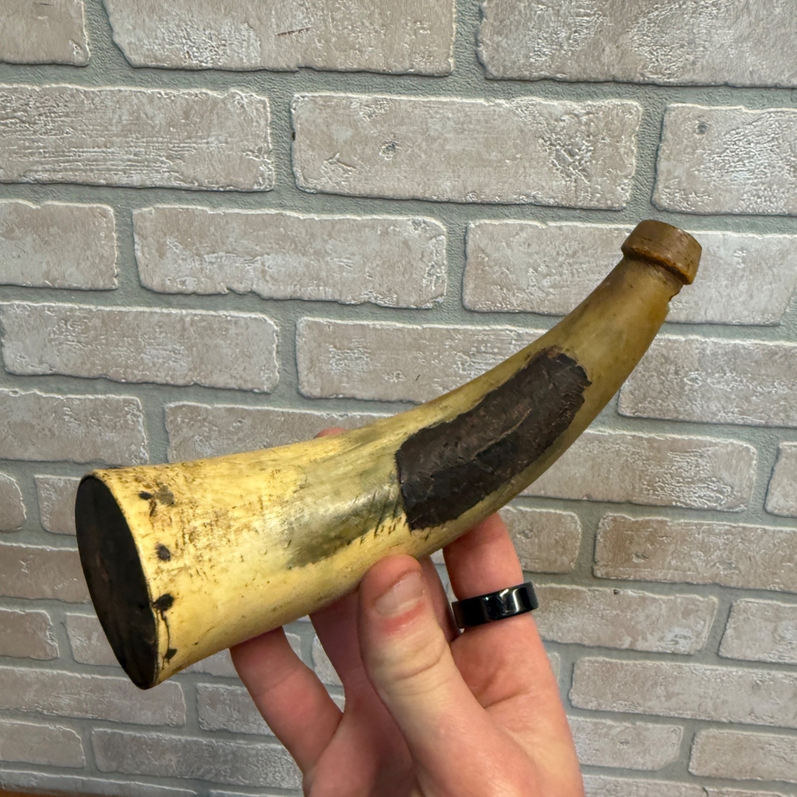 Antique 1800s Black Powder Carved Horn Civil War Era