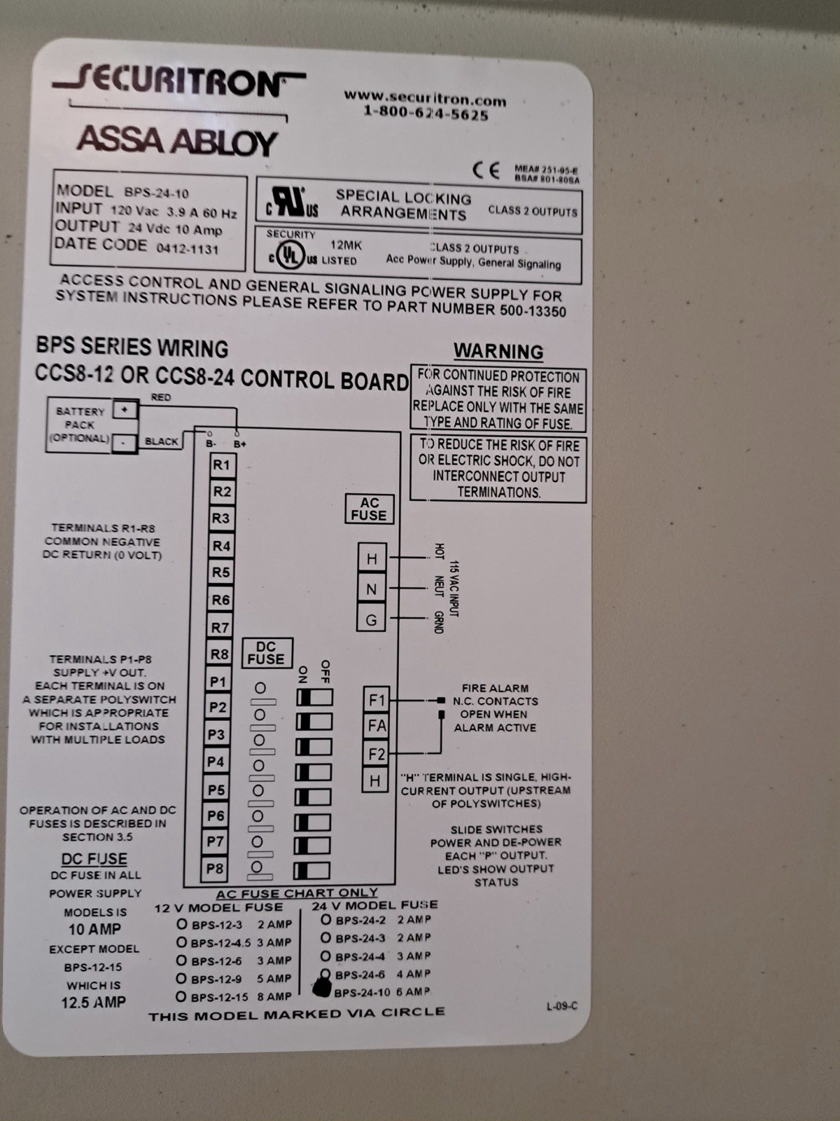 Security Power panel ASSA ABLOY BPS-24-10