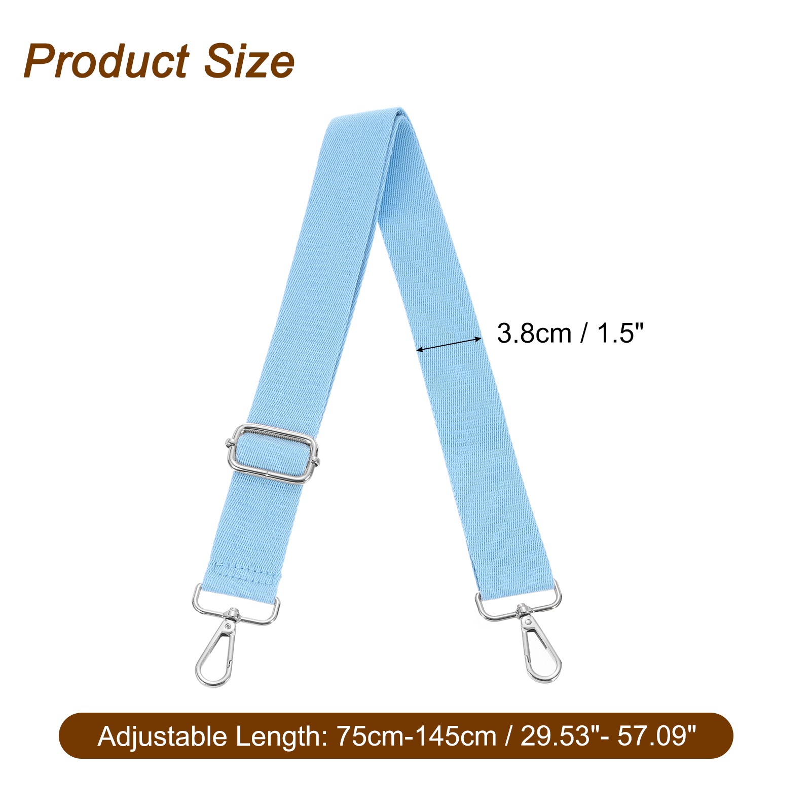 3.8cm Wide Shoulder Strap, Sky Blue, Silver Pull Core Buckle