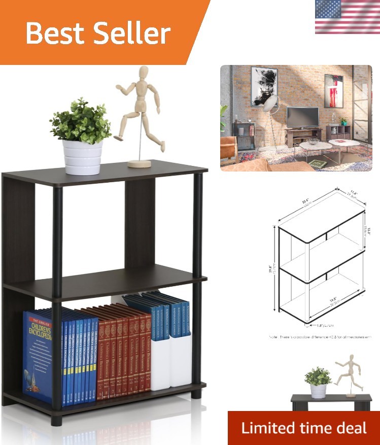 Elegant 3-Tier Walnut Bookcase - Space-Saving Display Rack for Small Spaces