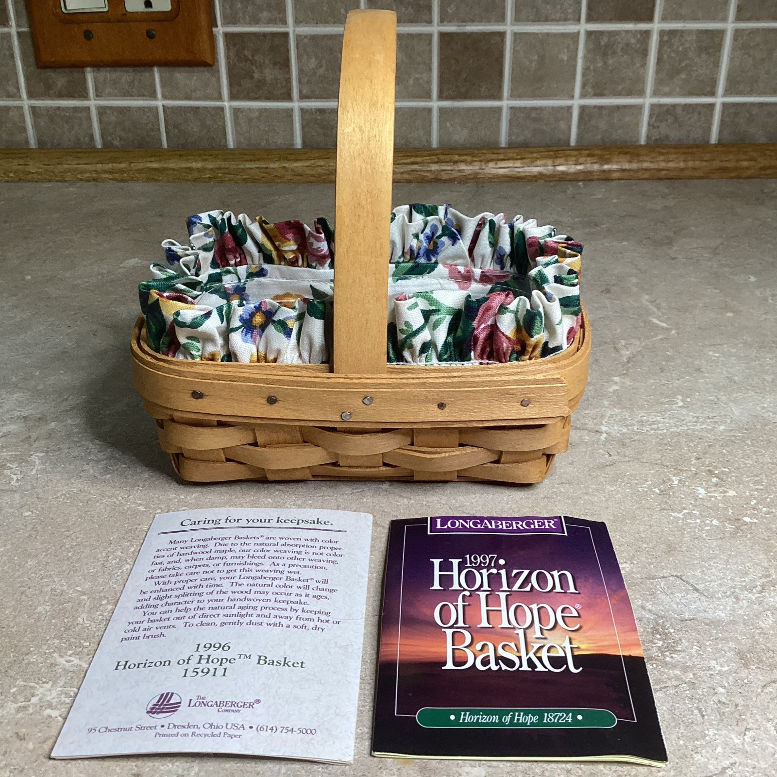 1996 Longaberger "Horizon of Hope"  Basket - W/ Liner + Protector-