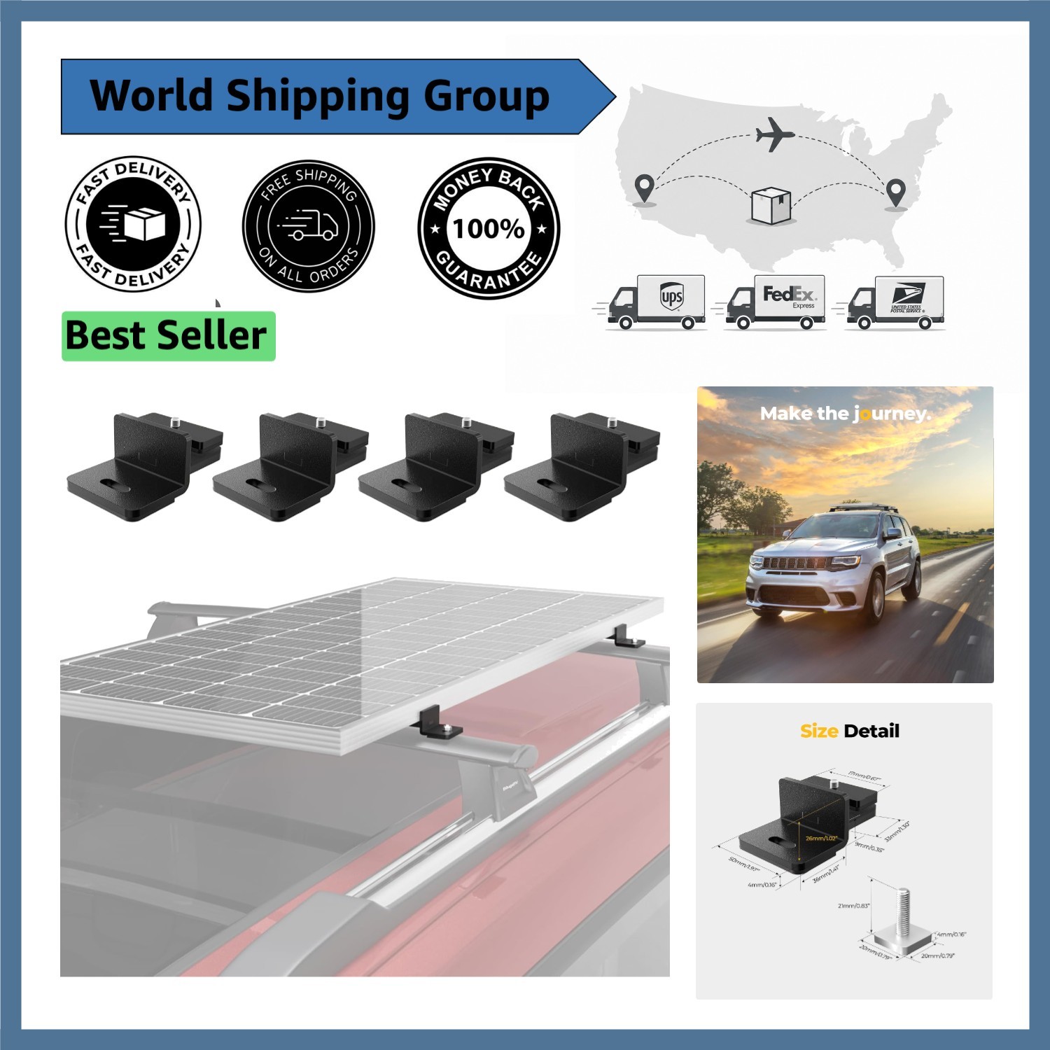 4-Pack T-Slot Solar Brackets with Rubber Pads for Maximum Stability