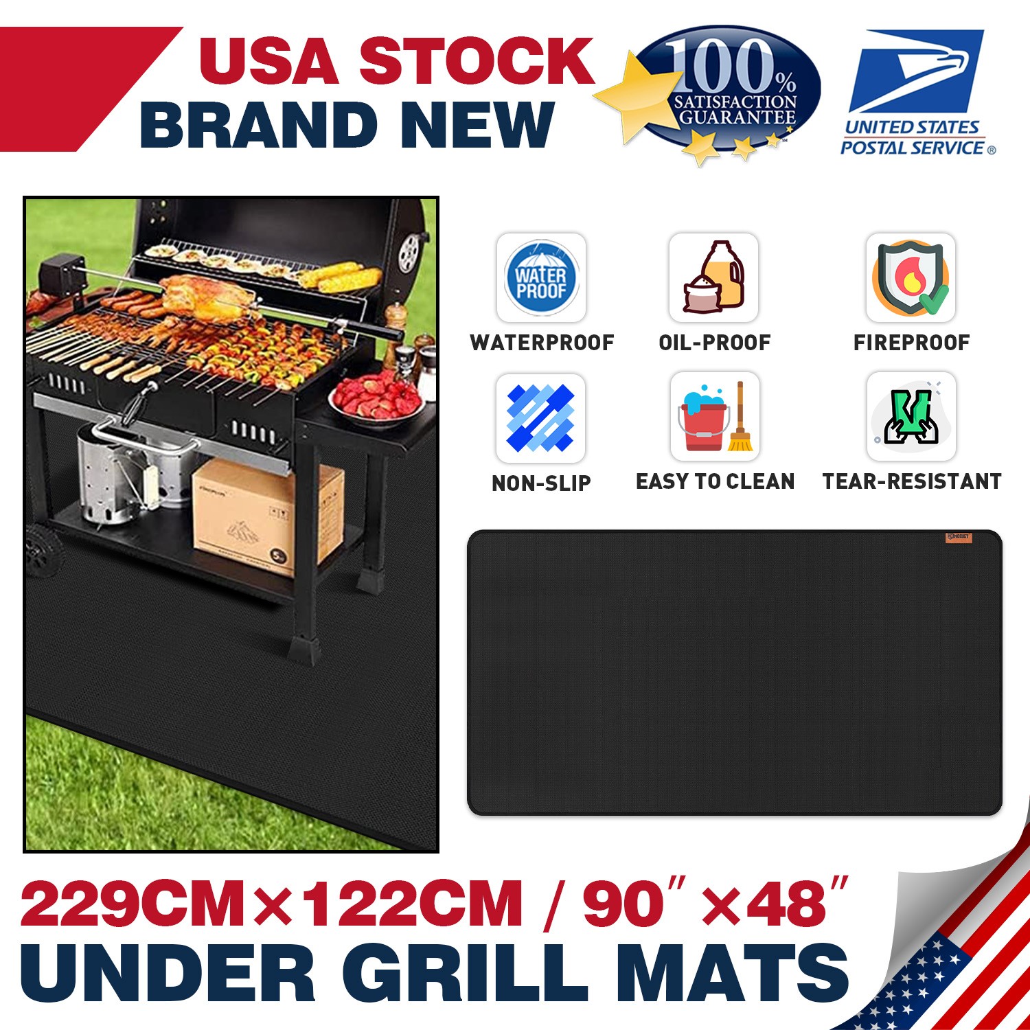 90 x 48 Inches under Grill Mats for Outdoor Grill Double-Sided Fireproof Deck