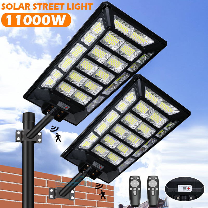 11000W Commercial Solar Street Light Dusk-to-Dawn Lamp for Parking Lot Road Yard