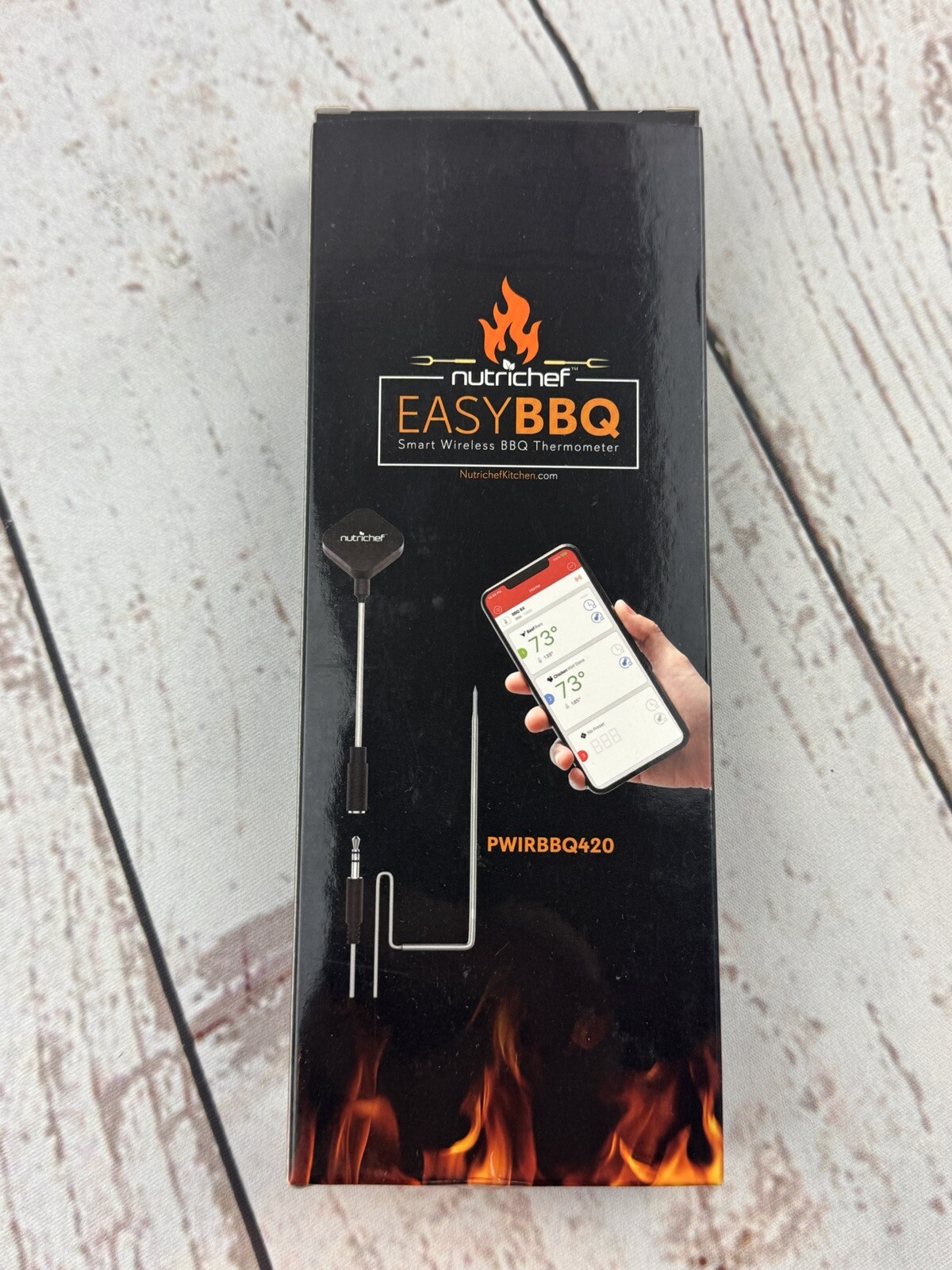 NutriChef PWIRBBQ420 Bluetooth BBQ Thermometer Smart Stainless Probe App Grill