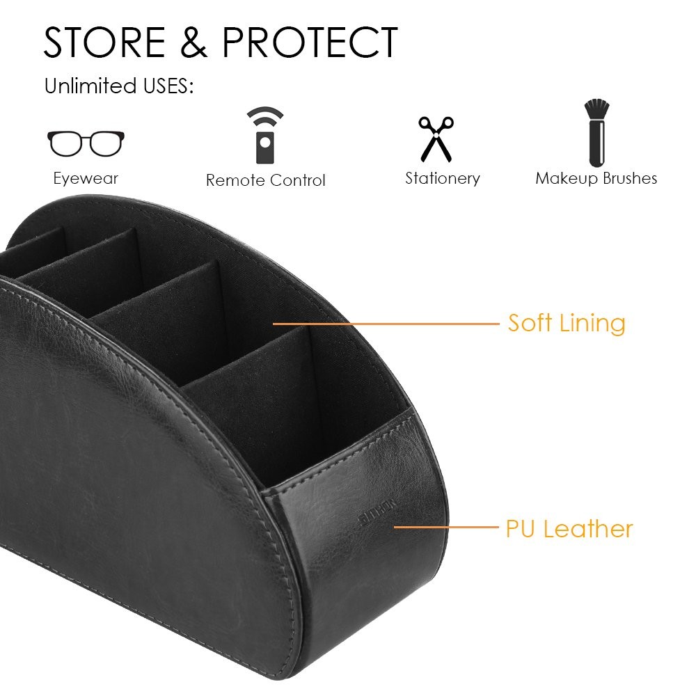 SITHON Remote Control Holder with 5 Compartments - PU Leather Small, Black