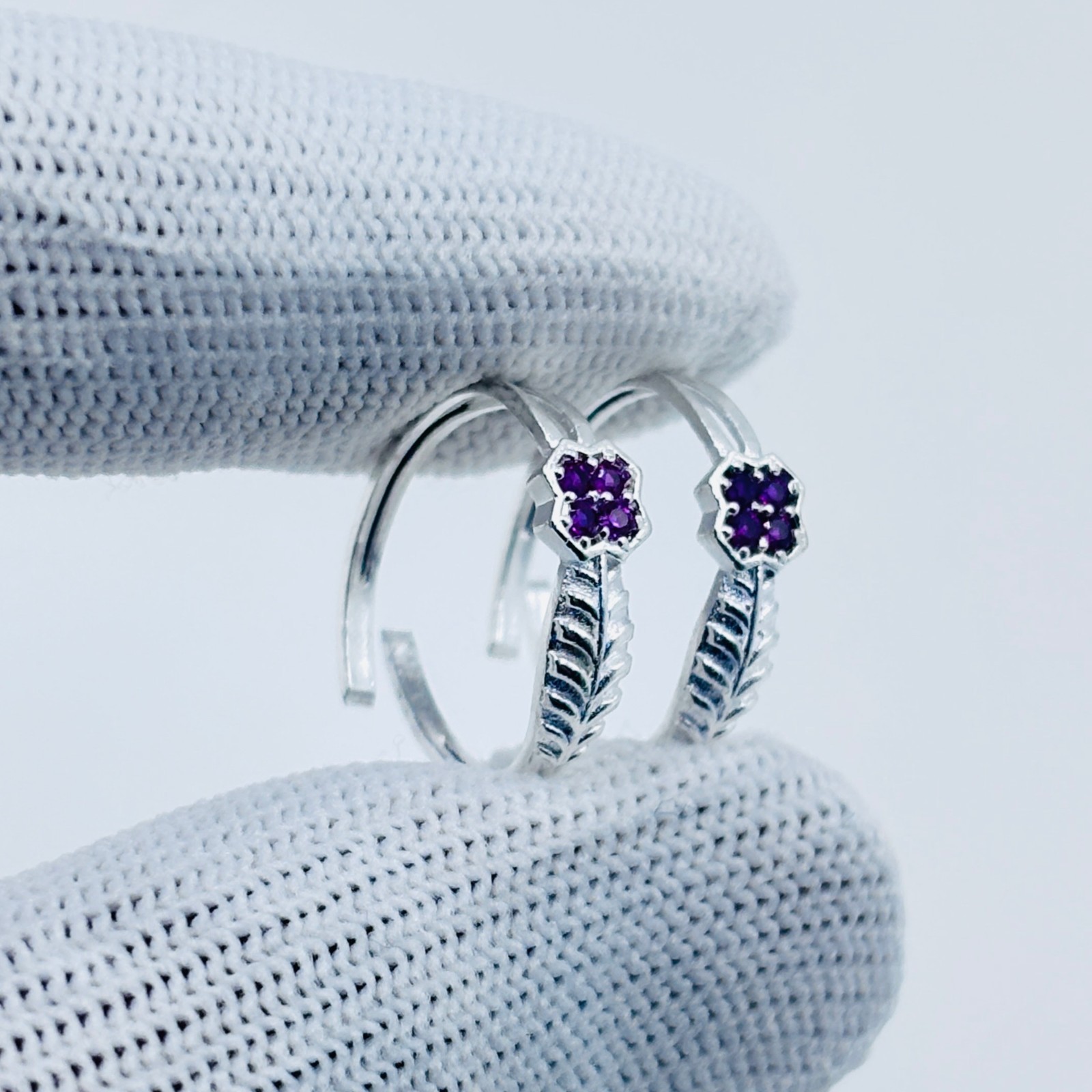 Elegant Silver Plated Flower Leaf Toe Rings Red Artificial Stone Adjustable