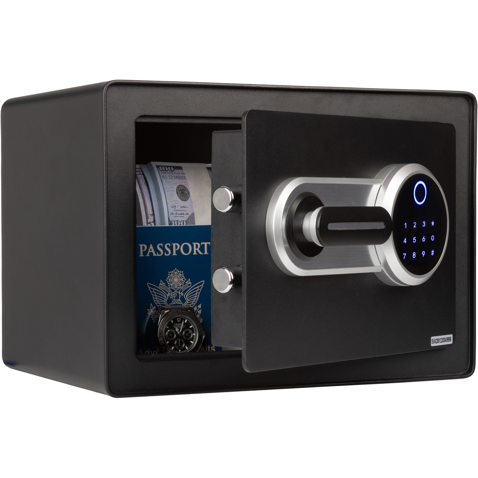 Biometric Safe Lock Box with Fingerprint Scanner and Digital Key, Black