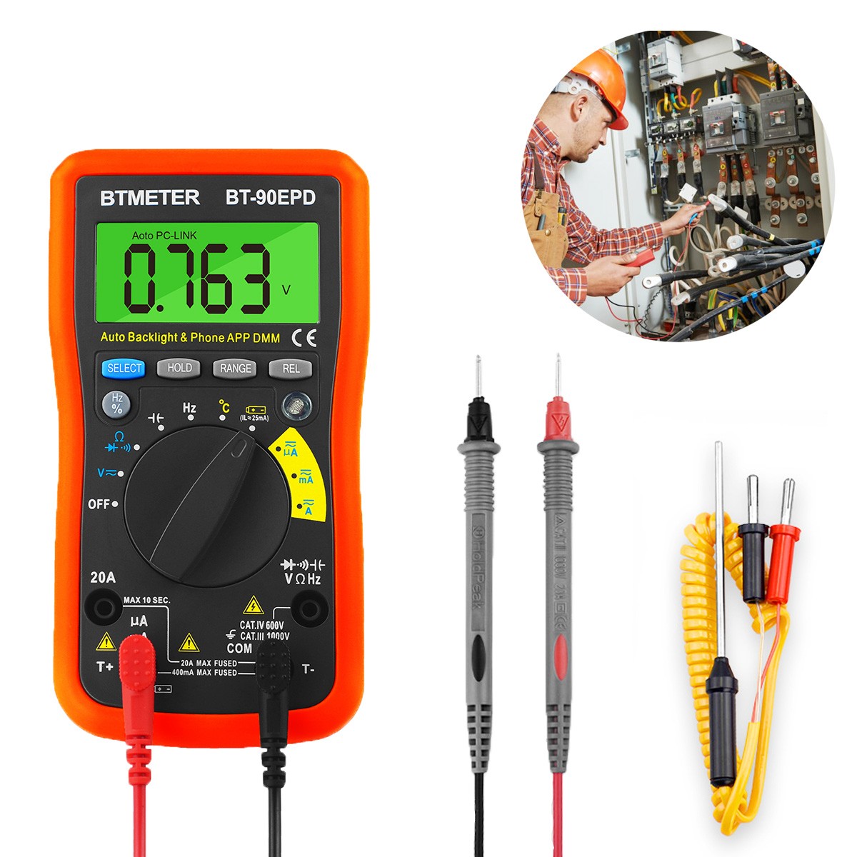 Bluetooth APP Digital Multimeter Auto Ranging 4000 Counts AC/DC Voltage Current