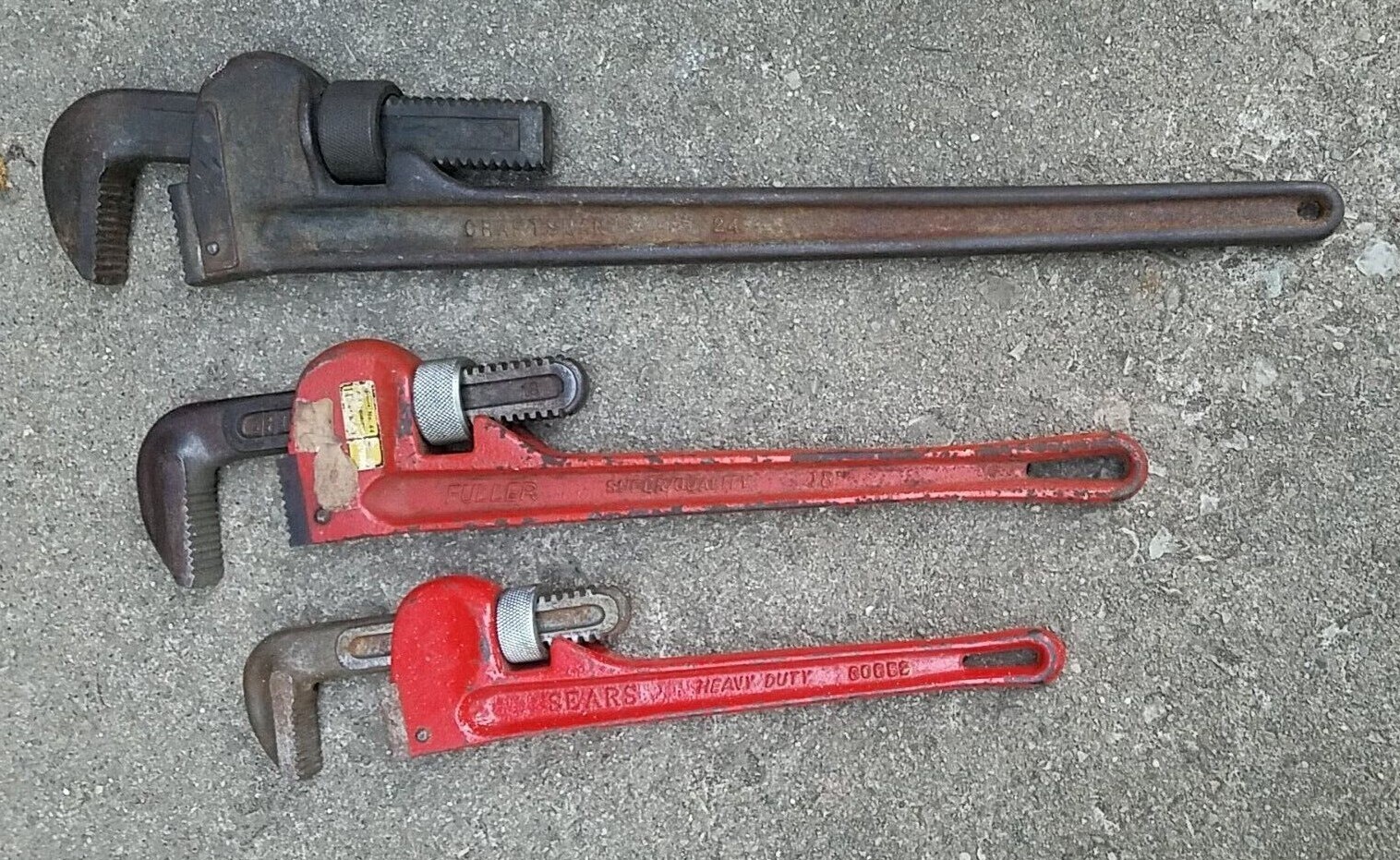 Vintage 24" Craftsman 18" Fuller Sears 14" Heavy Duty Pipe Wrenches Lot Of 3