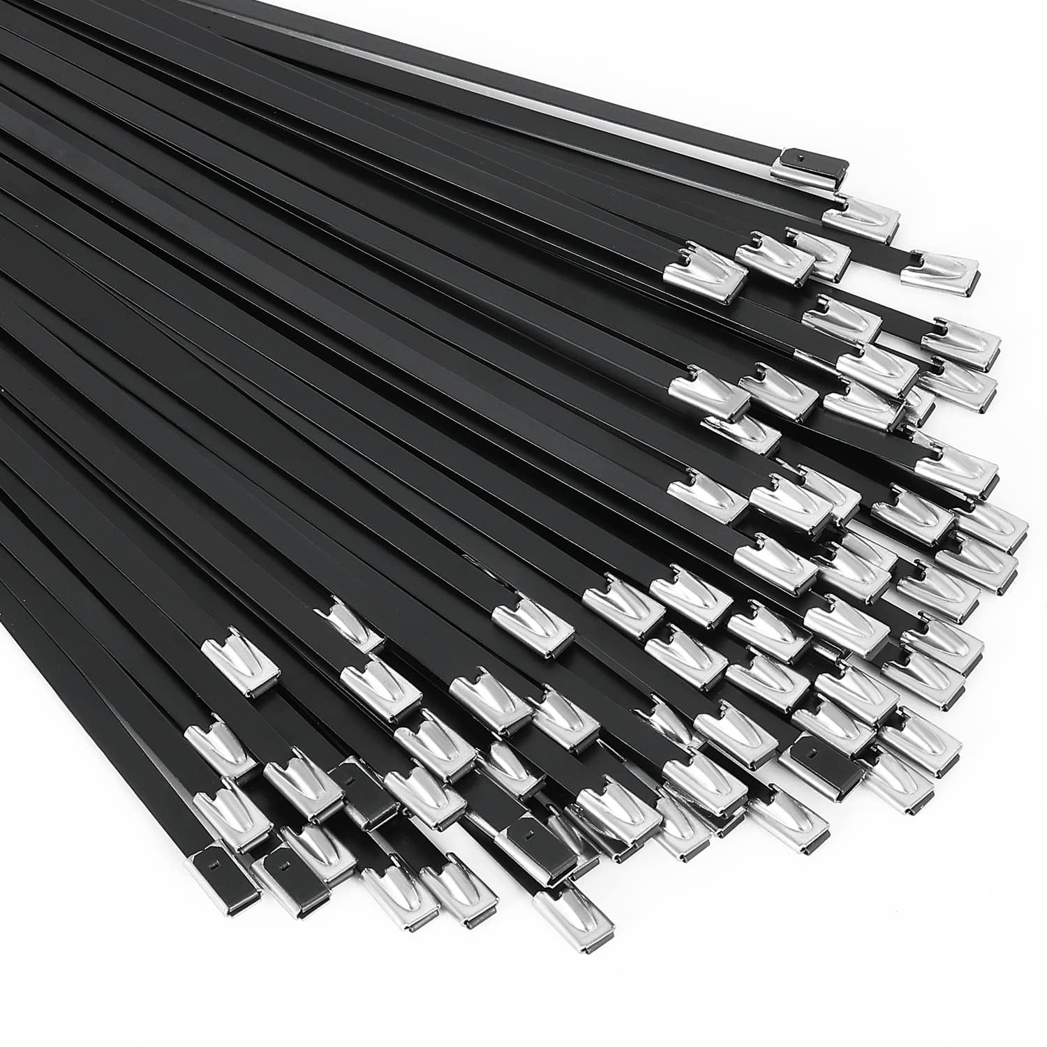 Metal Zip Ties black 100pcs 11.8 inch 304Stainless steel Epoxy Coated Cable T...