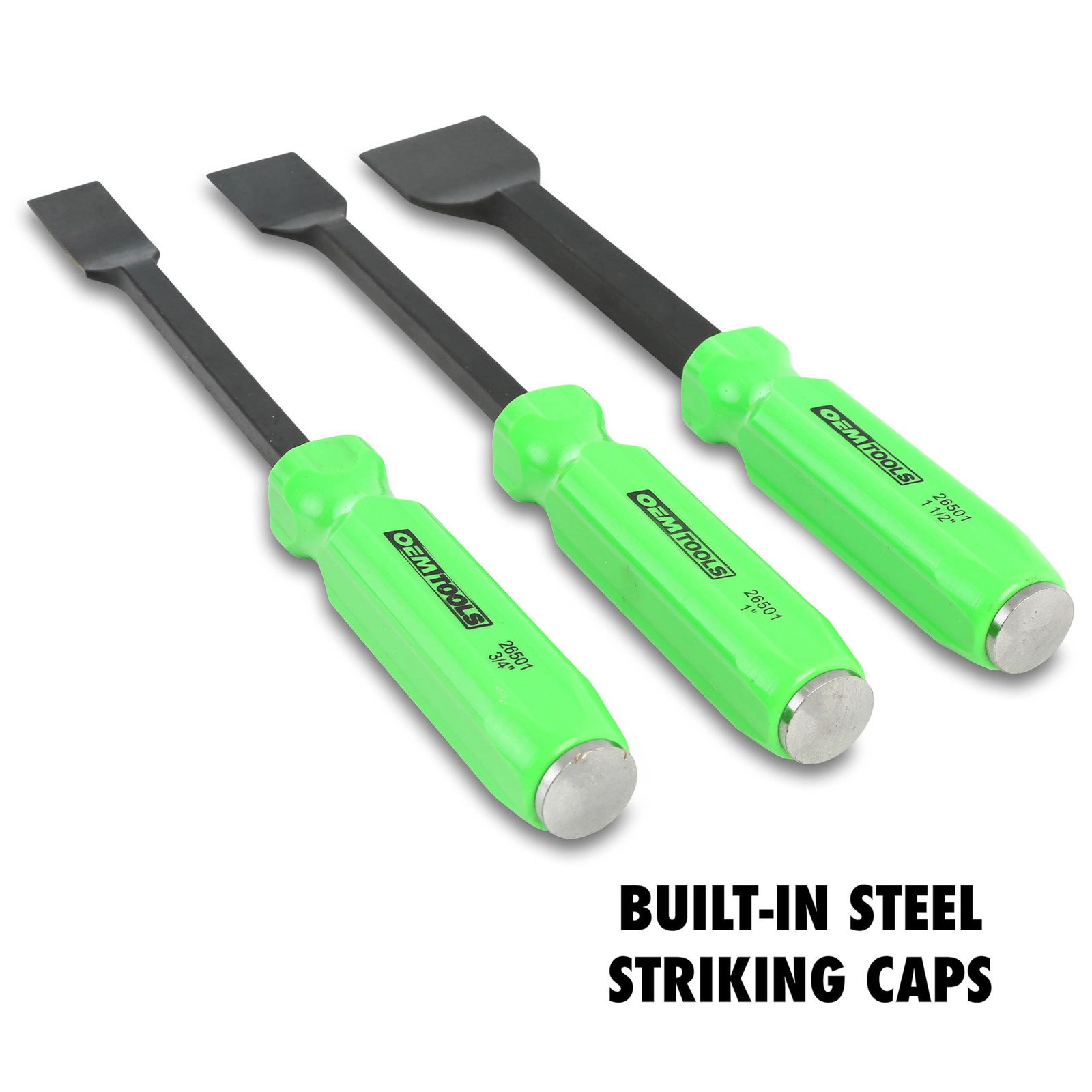 OEMTOOLS 26501 Gasket Scraper Tool, 3-Piece 3/4", 1", 1-1/2", Green