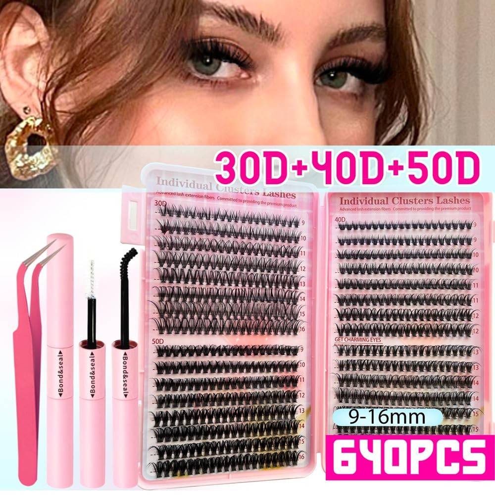 Eyelash Clusters Extension Kit 640pcs Soft Wispy Individual Cluster Lashes
