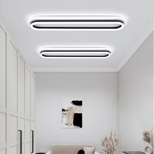 Modern Linear Ceiling Light, 31.5Inch Dimmable LED Flush Mount Ceiling Black
