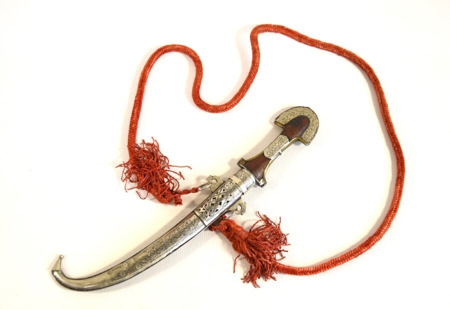 Vintage Turkish ISLAMIC dirk Jambiya dagger knife Metal chiselled by hand 15"
