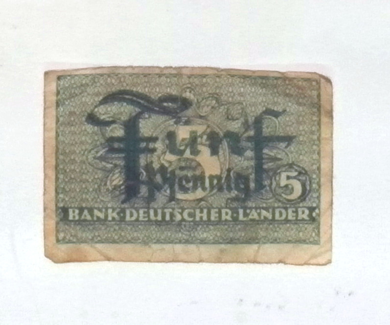 1947 Germany DETSCHER LANDER 5 Phennig Banknote / Notgeld