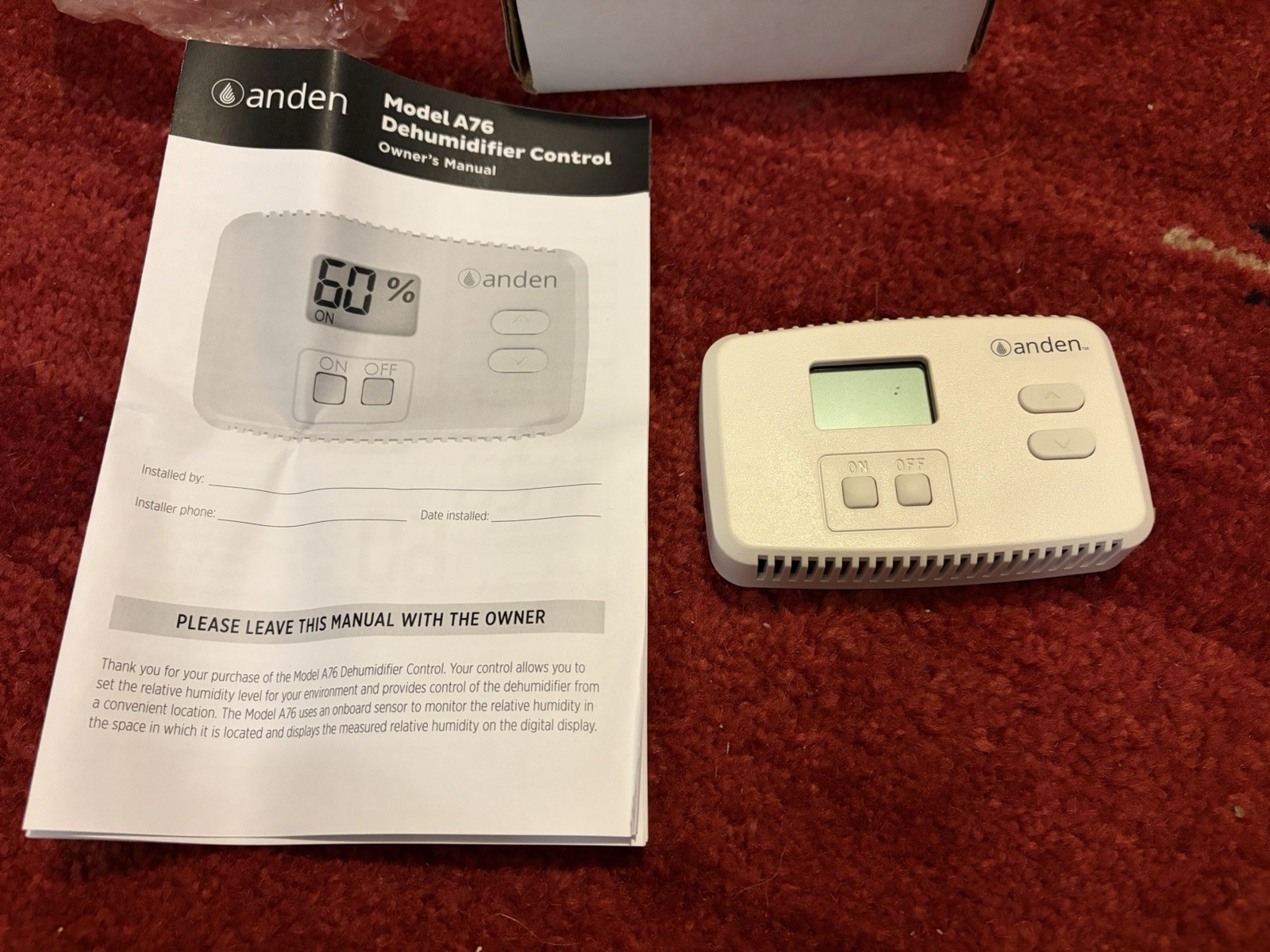 Anden A76 Non-Programmable Digital Humidistat Wall Control White w/ Manual