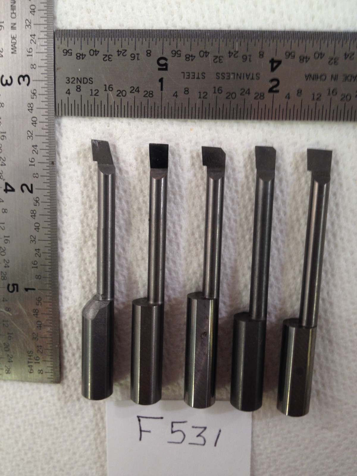 5 USED 5/16" SHANK MINI CARBIDE BORING BARS. HEAD SIZES .225" ish USA (F531)
