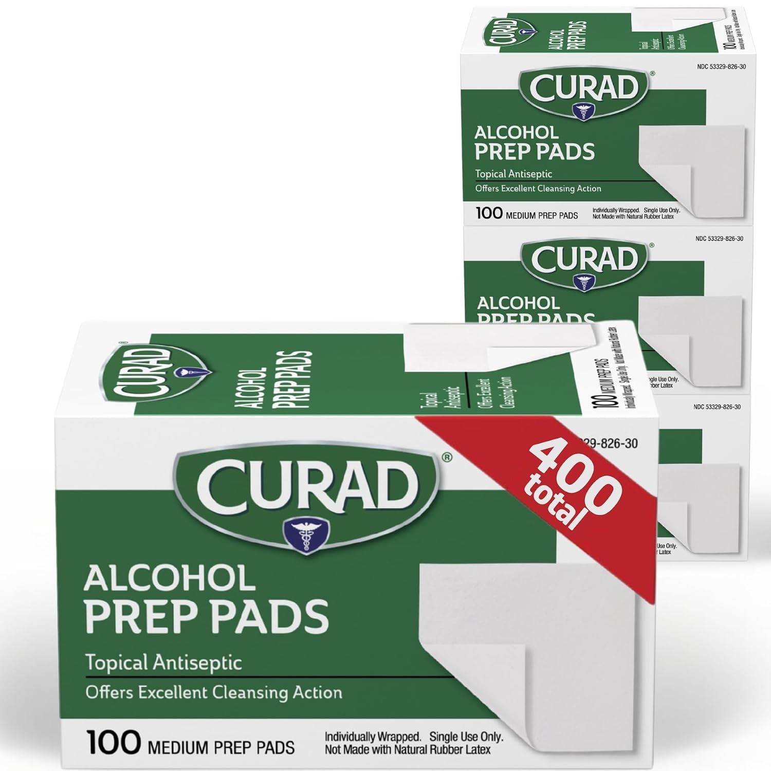 Curad, Alcohol Prep Pads, Medium Isopropyl Alcohol Wipes, 400 Count
