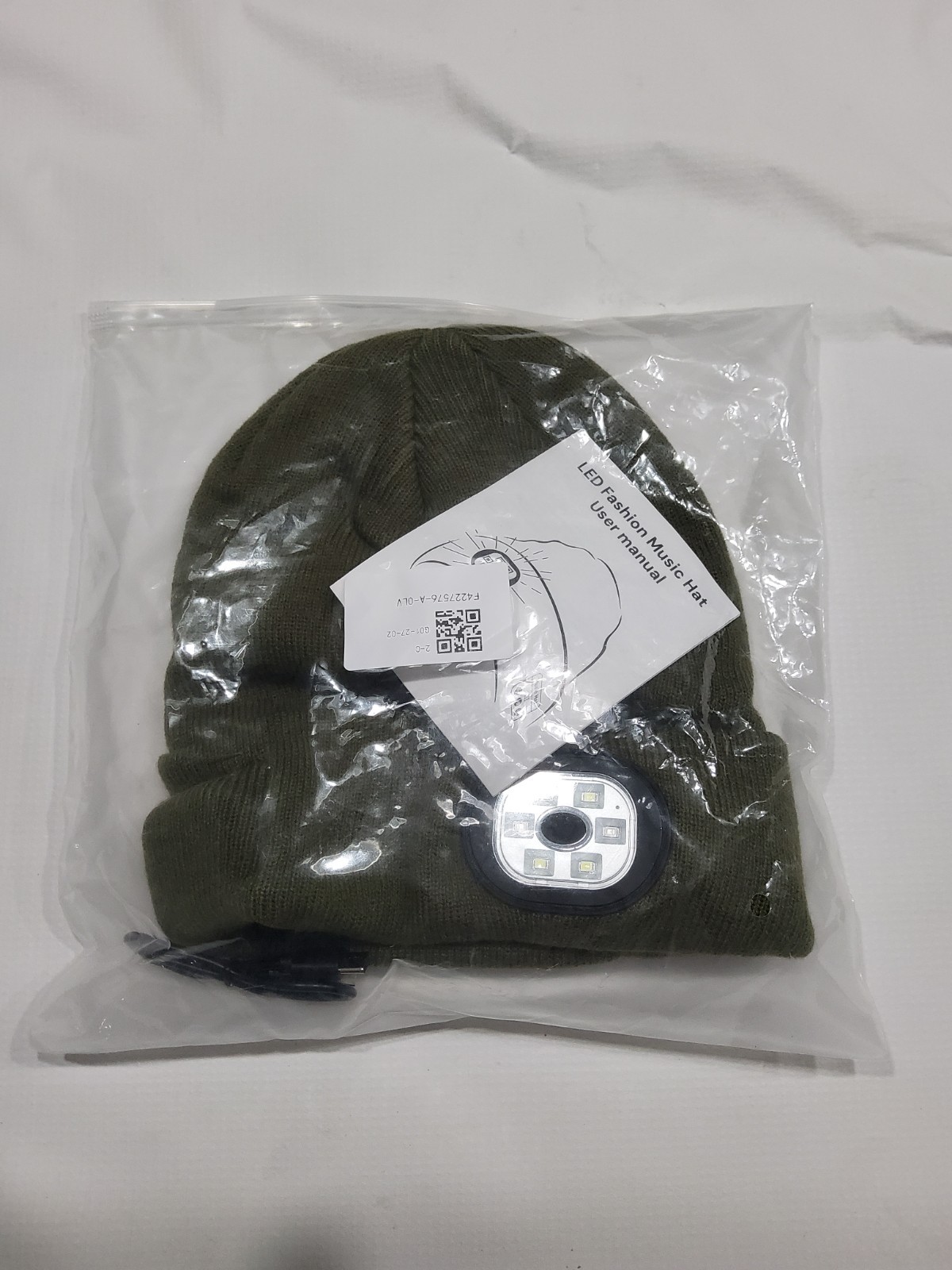 LED Music Beanie Hat Olive Green Knitted Fabric Outdoor Camping Hiking Headwear
