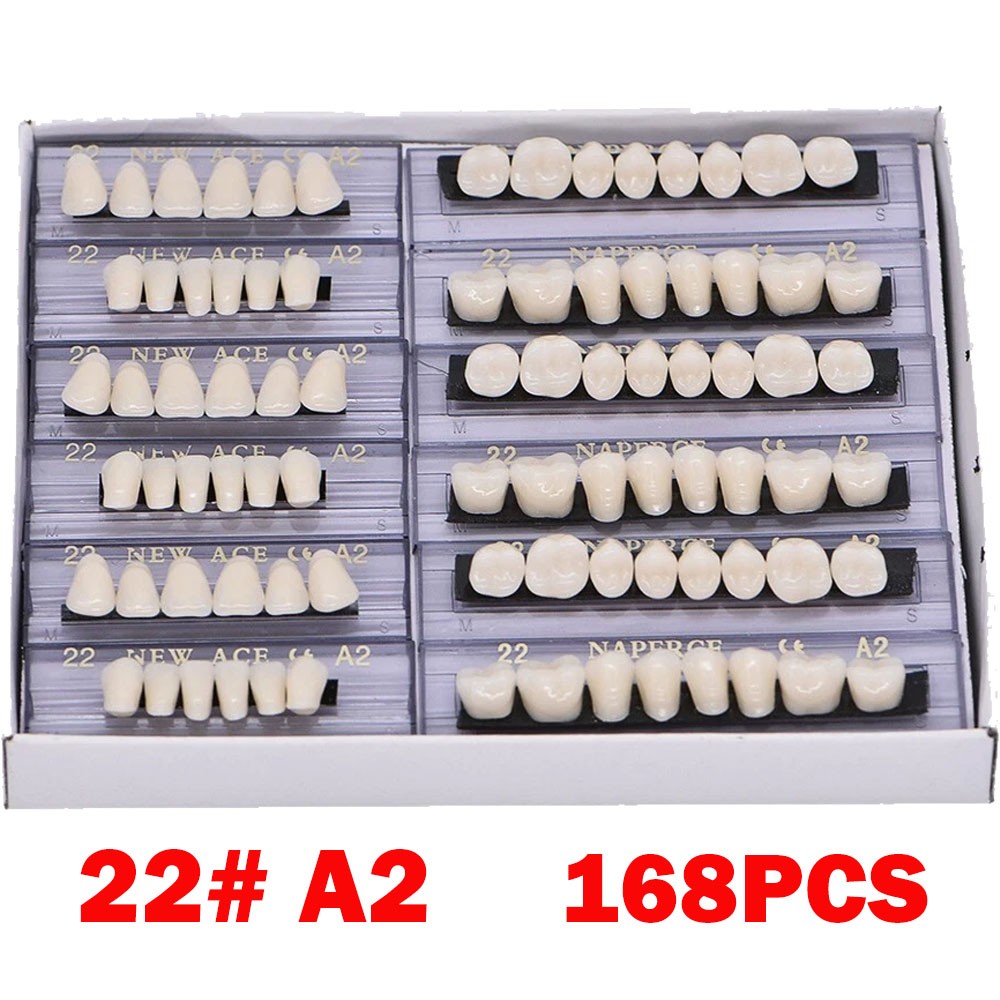 168Pcs Acrylic Resin Denture #22 Dental Upper Lower Shade A2 Teeth Set HOT