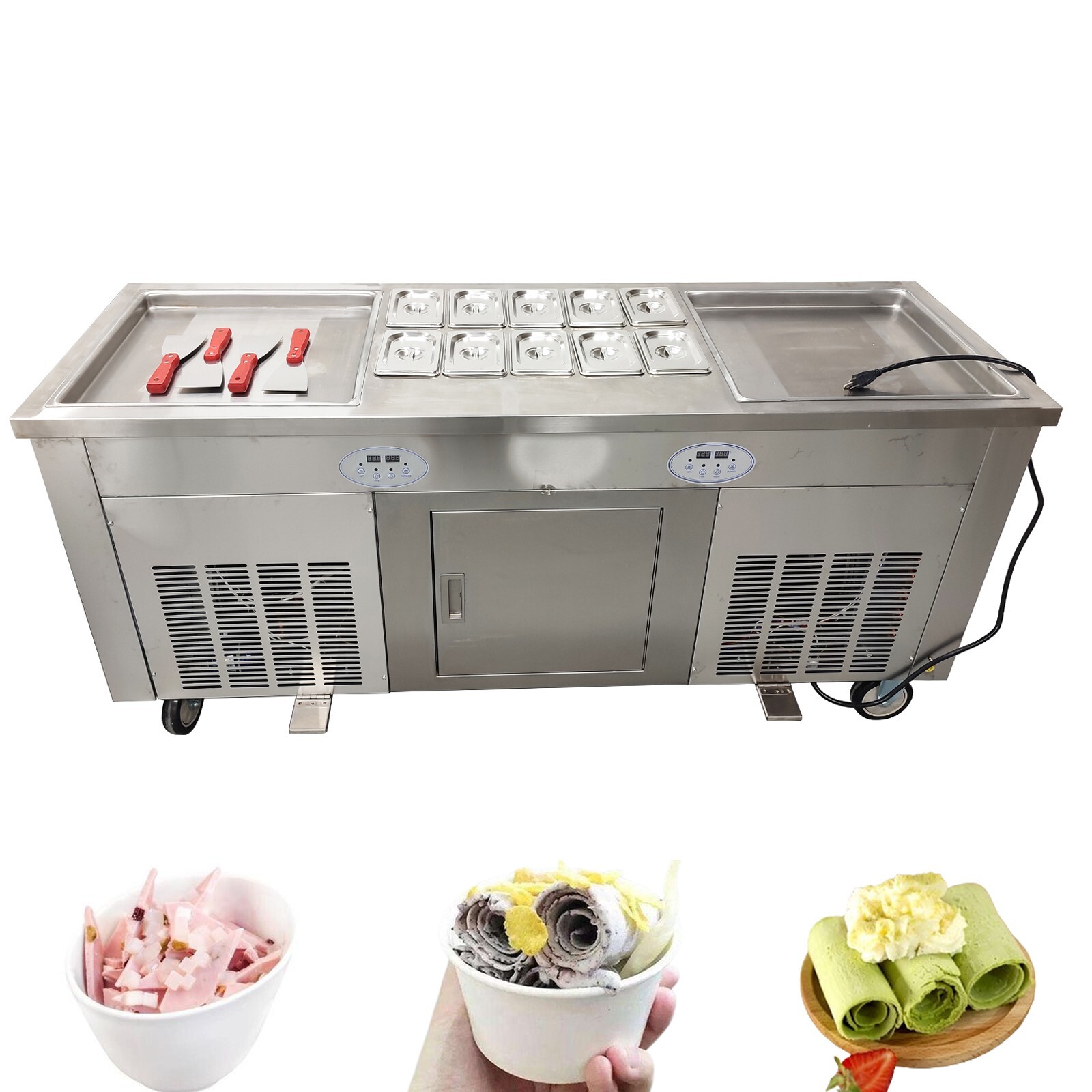 Double Pan Ice Frying Machine Stir Fried Yogurt Fried Ice Cream Roll Machine