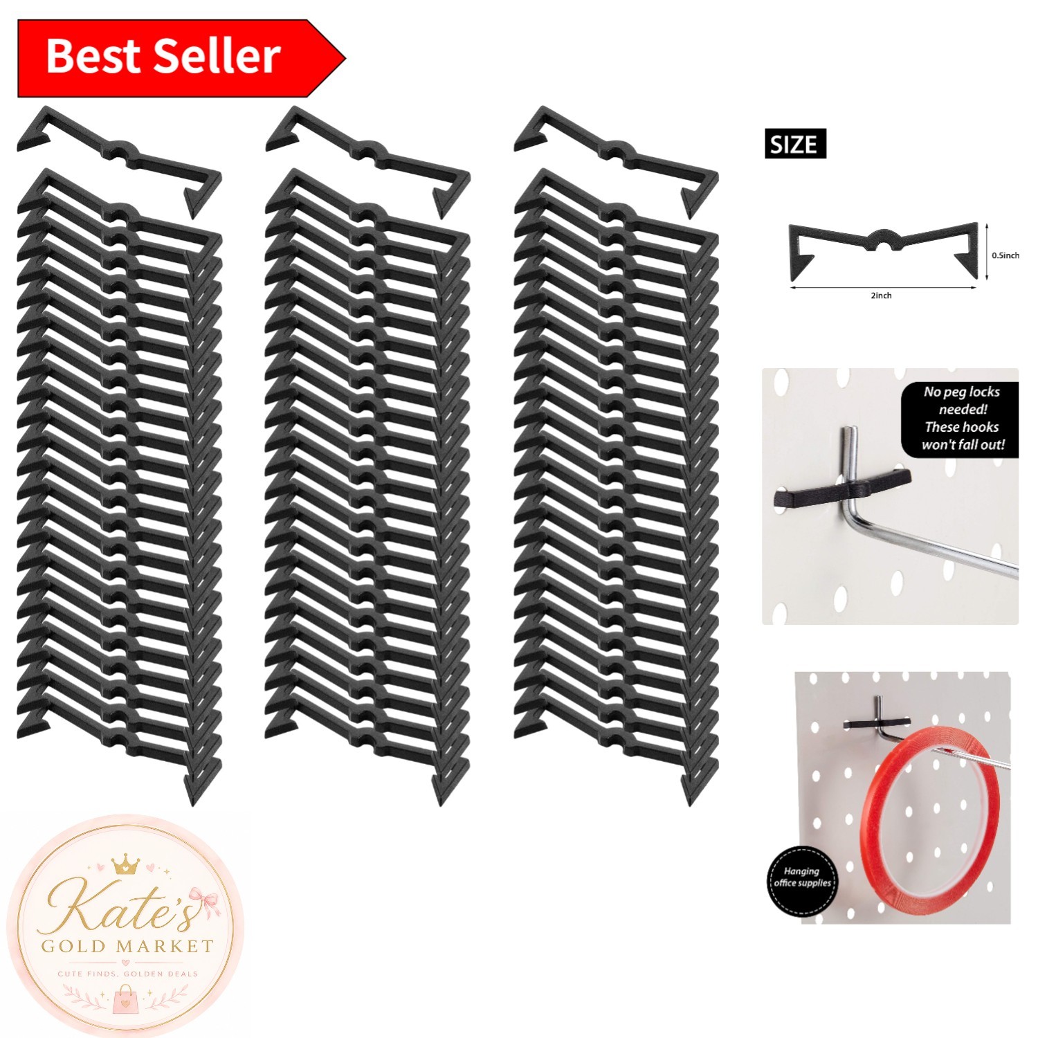 Easy Install Black Pegboard Hook Retainers - 100 Count for Secure Organization