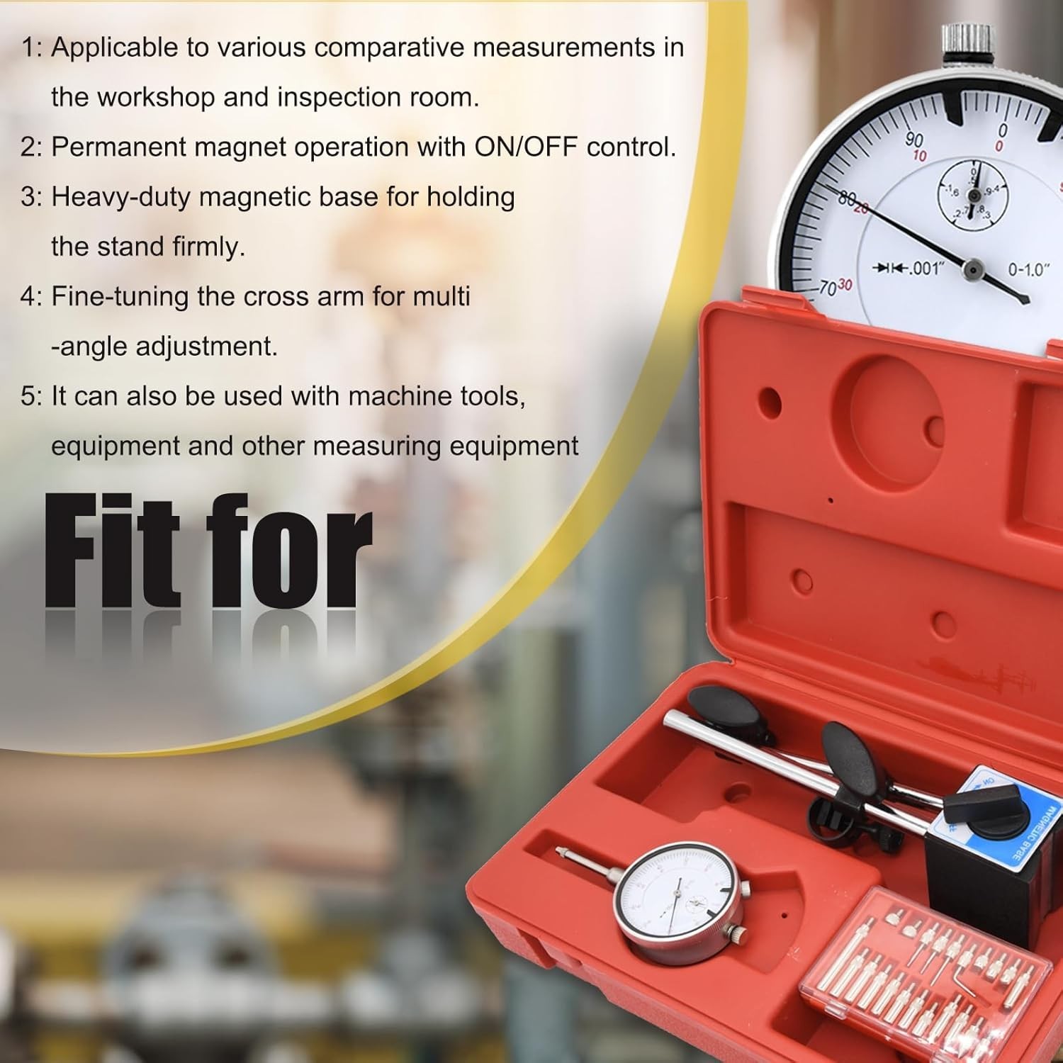 Dial Indicator with Magnetic Base and Point Precision Inspection Set, Dial I...
