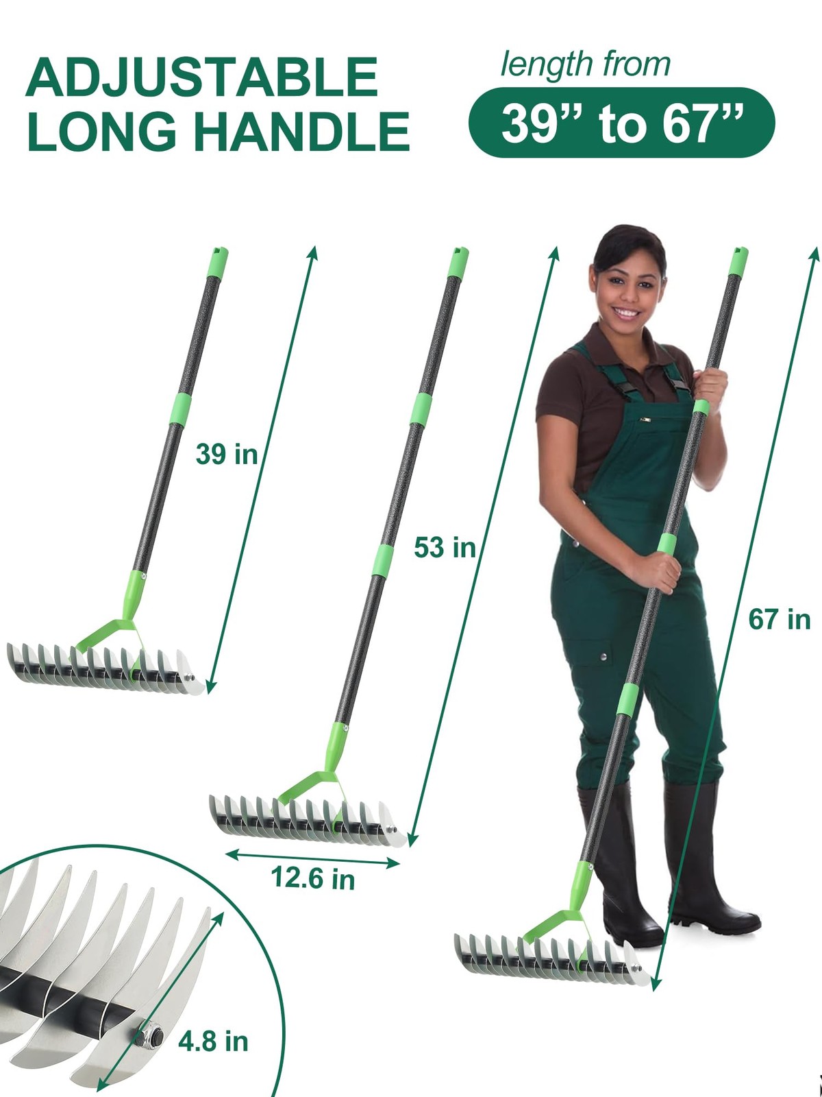 53 Inch Heavy Duty Lawn Thatch Rake Garden Dethatcher Sharp Tines Soil Tool