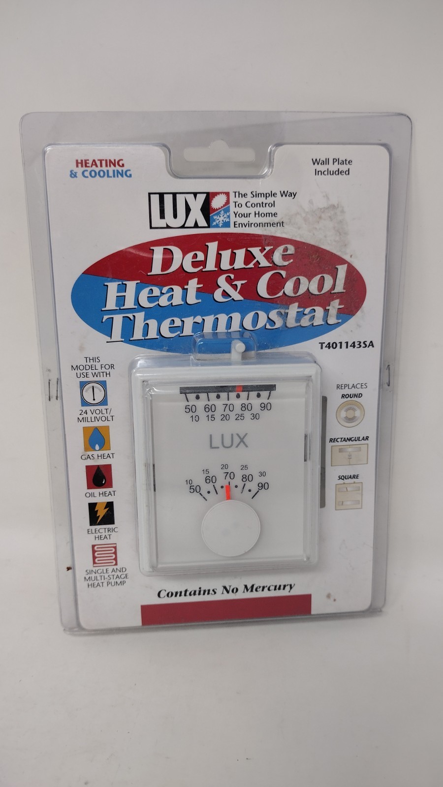 Lux Deluxe Heat & Cool Thermostat T401143SA Universal Replacement