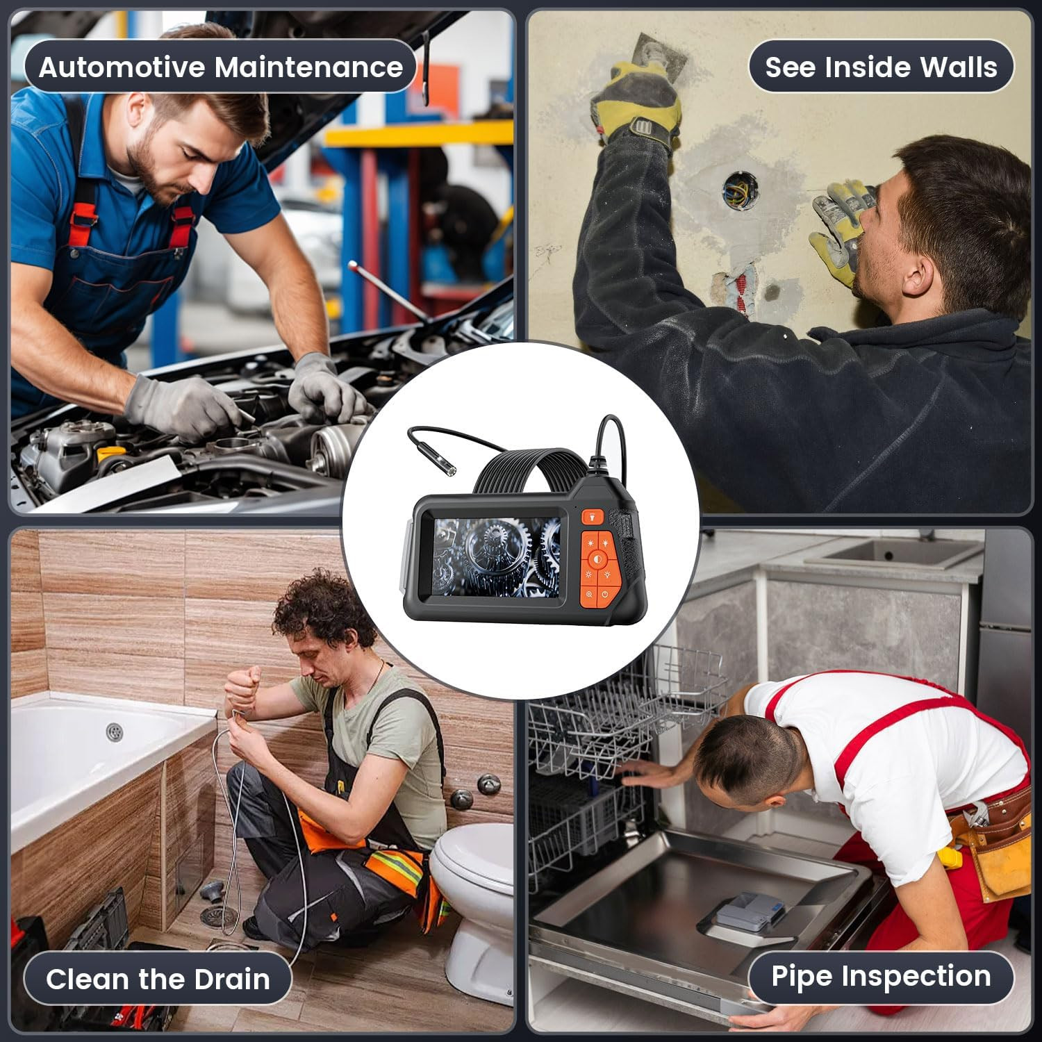 Endoscope Camera with Light: 4.3" 1080P HD Dual-Lens Inspection Borescope Camera