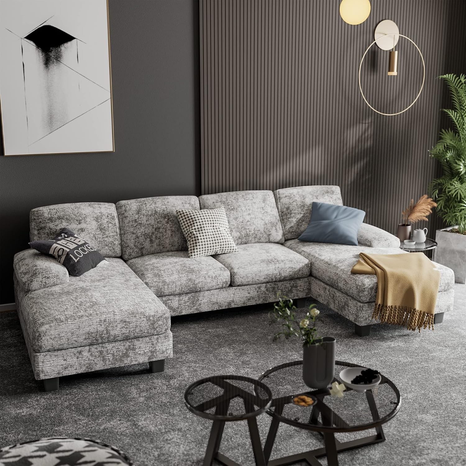 Convertible Sectional Sofa Couch 4 Seat Sofa Set Living Room U-Shaped Modern