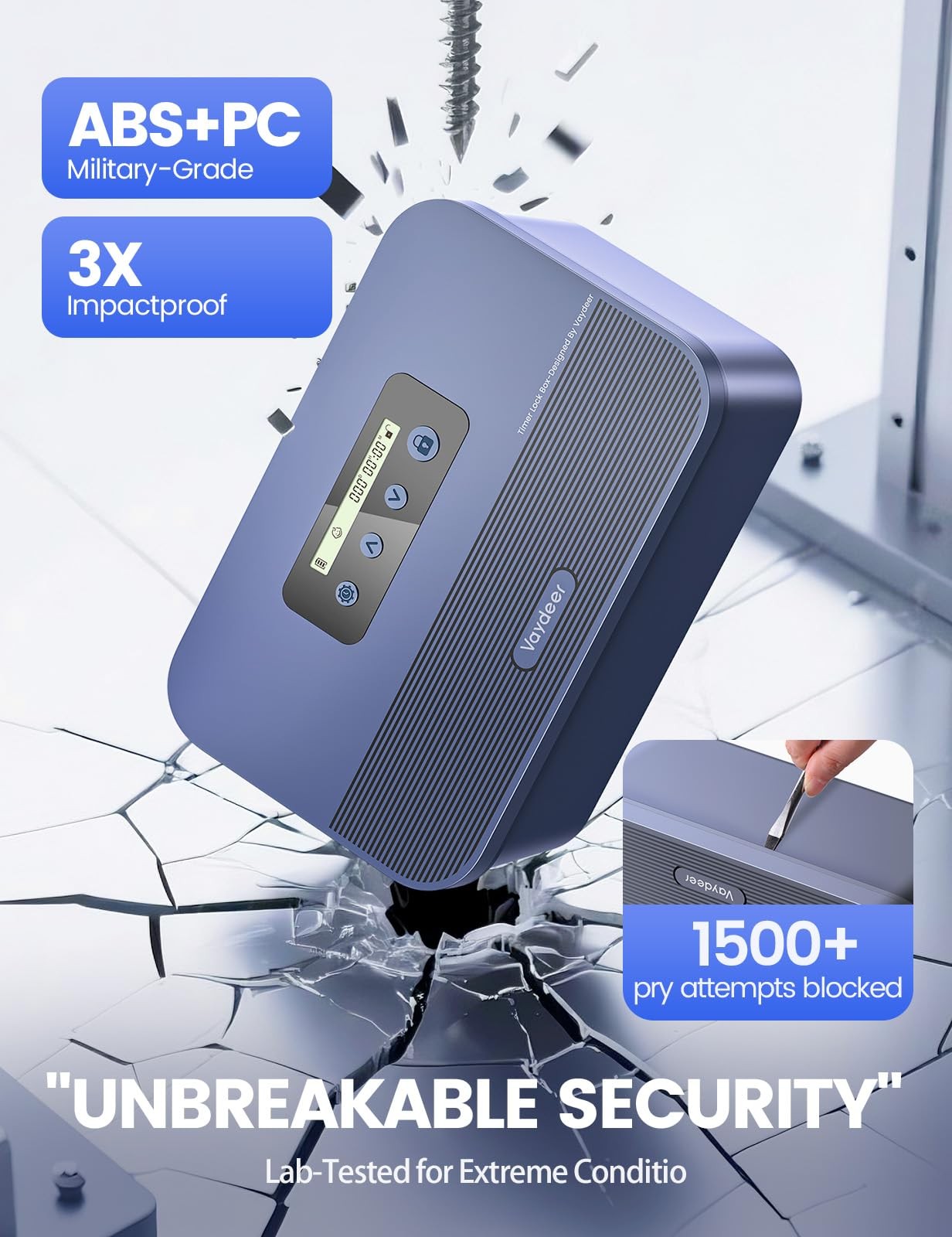 Vaydeer Safe Timed Lock Box, Phone Box with Timer Unplug Standard, Blue