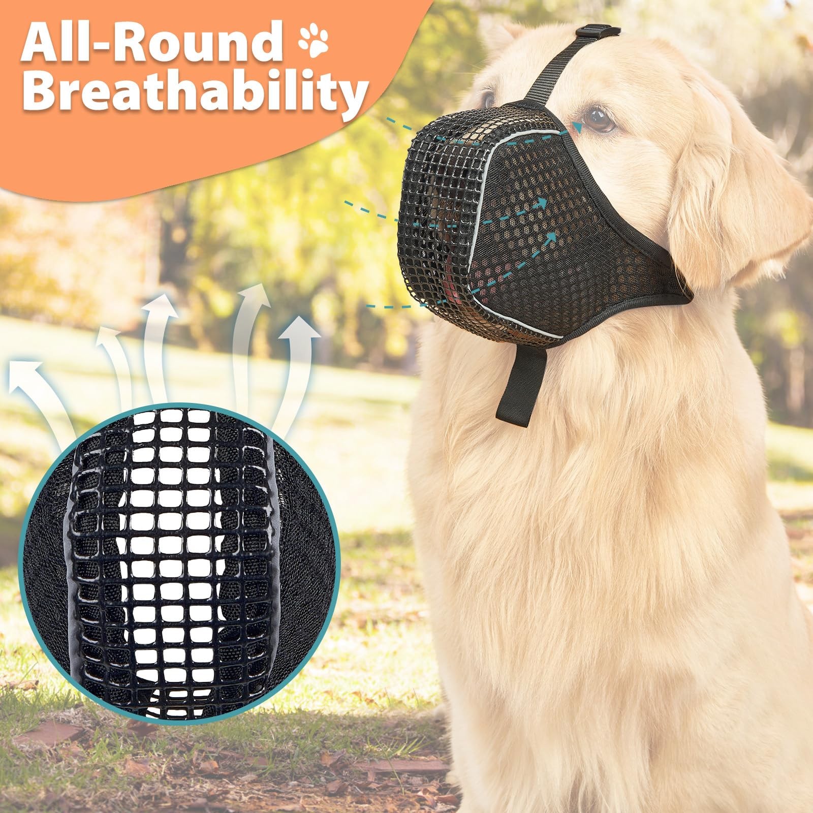 Dog Muzzle, Mesh Muzzle for Medium Large Dogs, Reflective for Nighttime Walks...