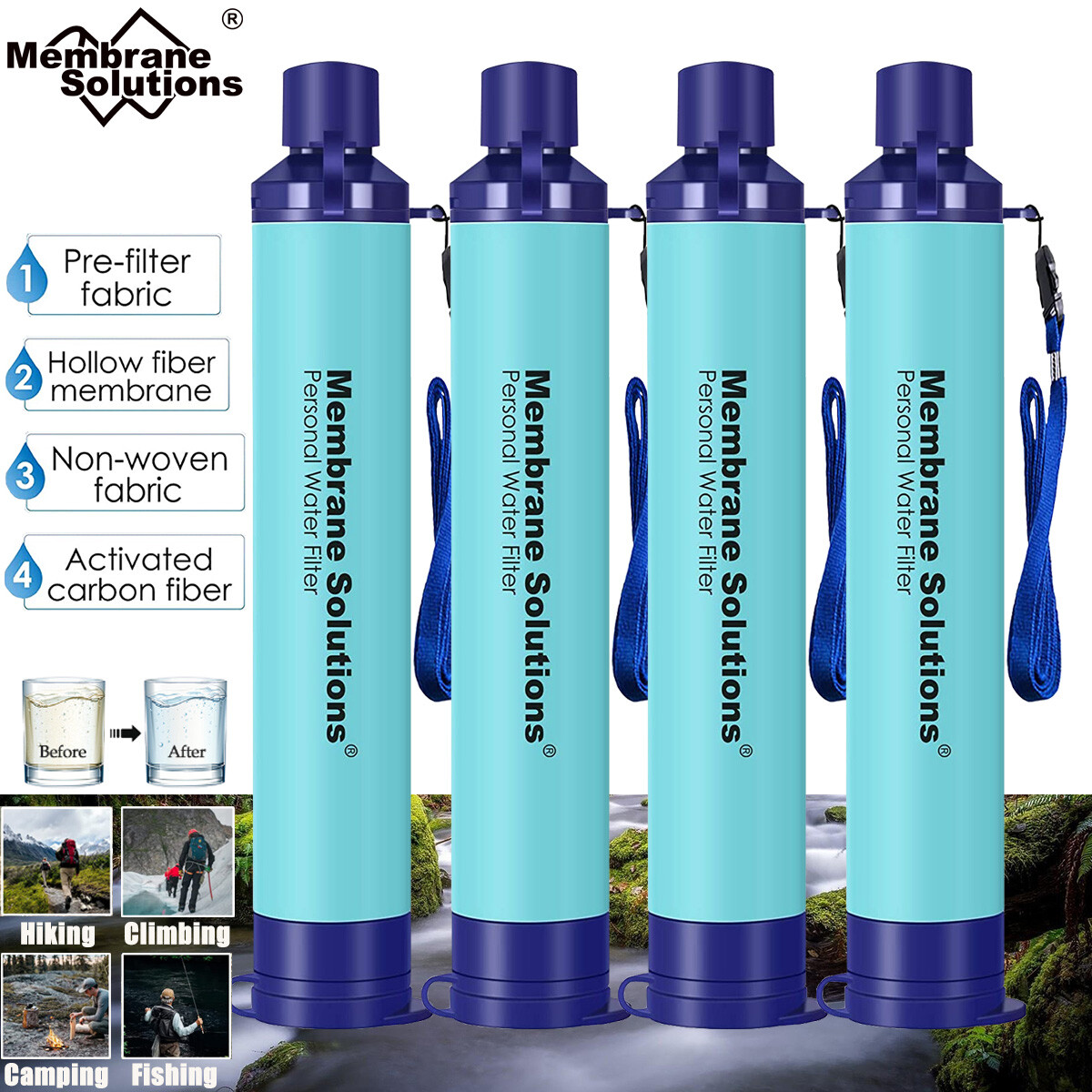 Personal Water Filter Straws Outdoor Emergency Portable Water Filtration 1-10Pcs
